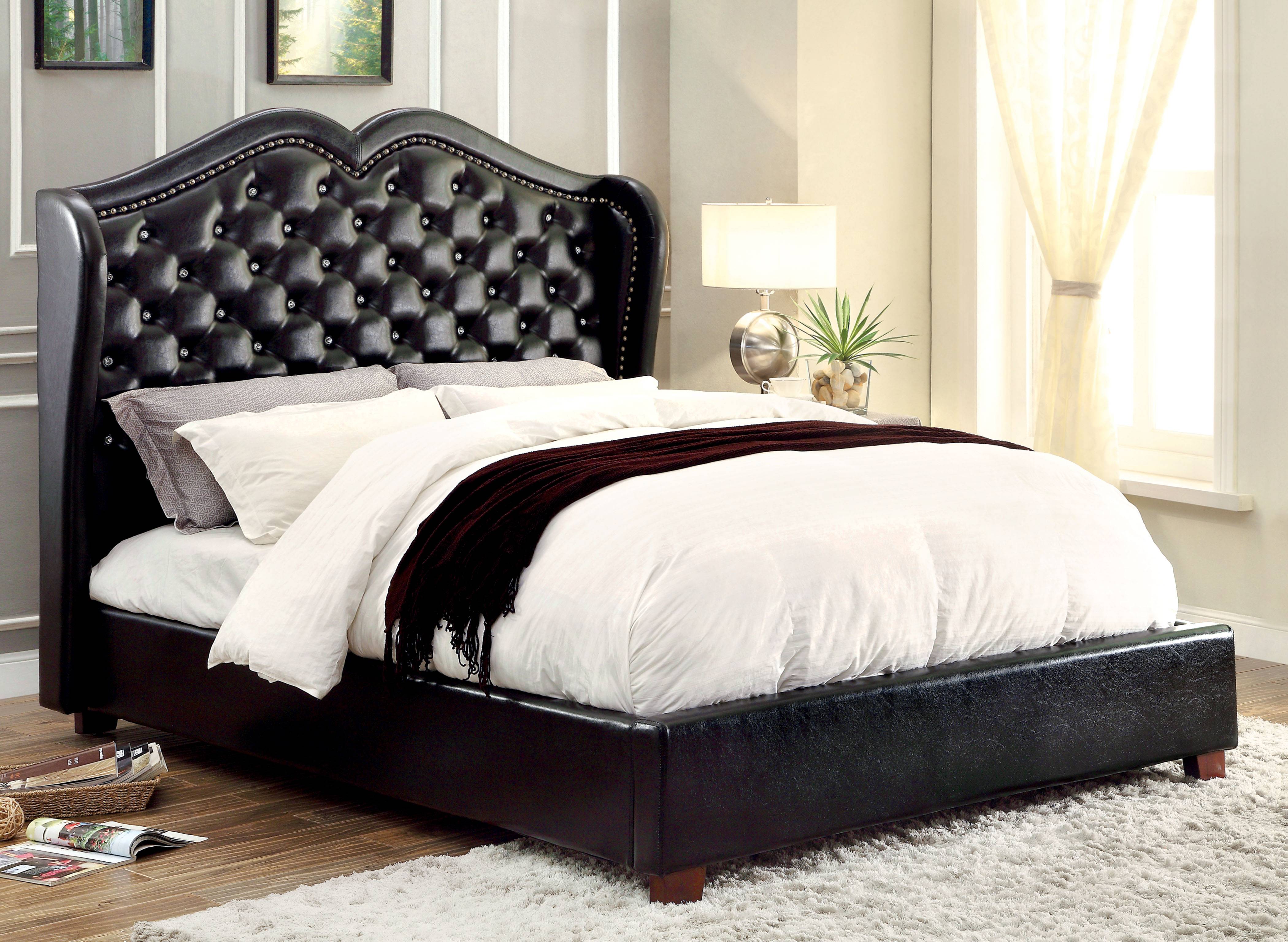 Gloria Contemporary Faux Leather Eastern King Platform Bed in Black