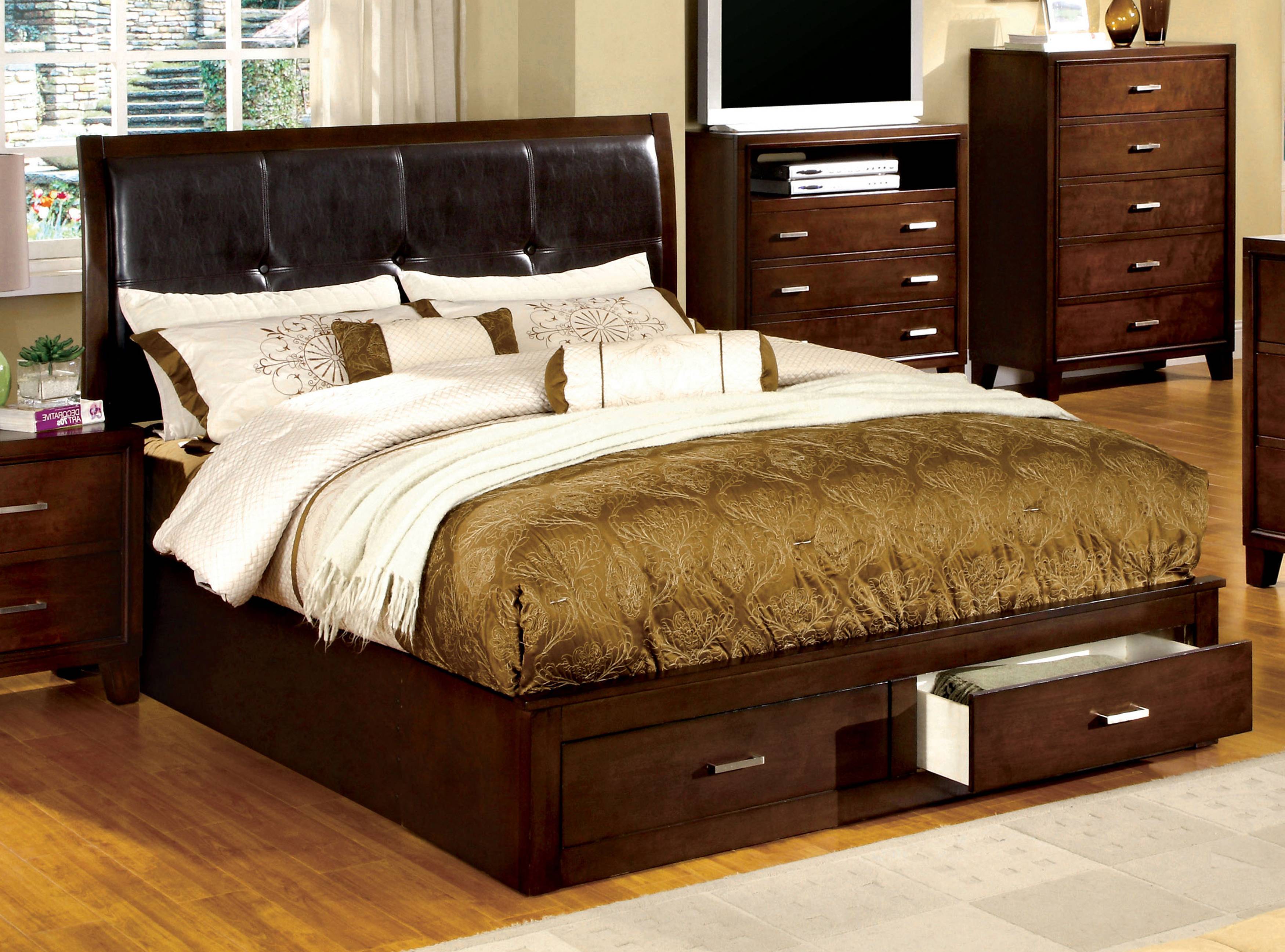 Deliah Contemporary Solid Wood Platform Bed in Brown Cherry