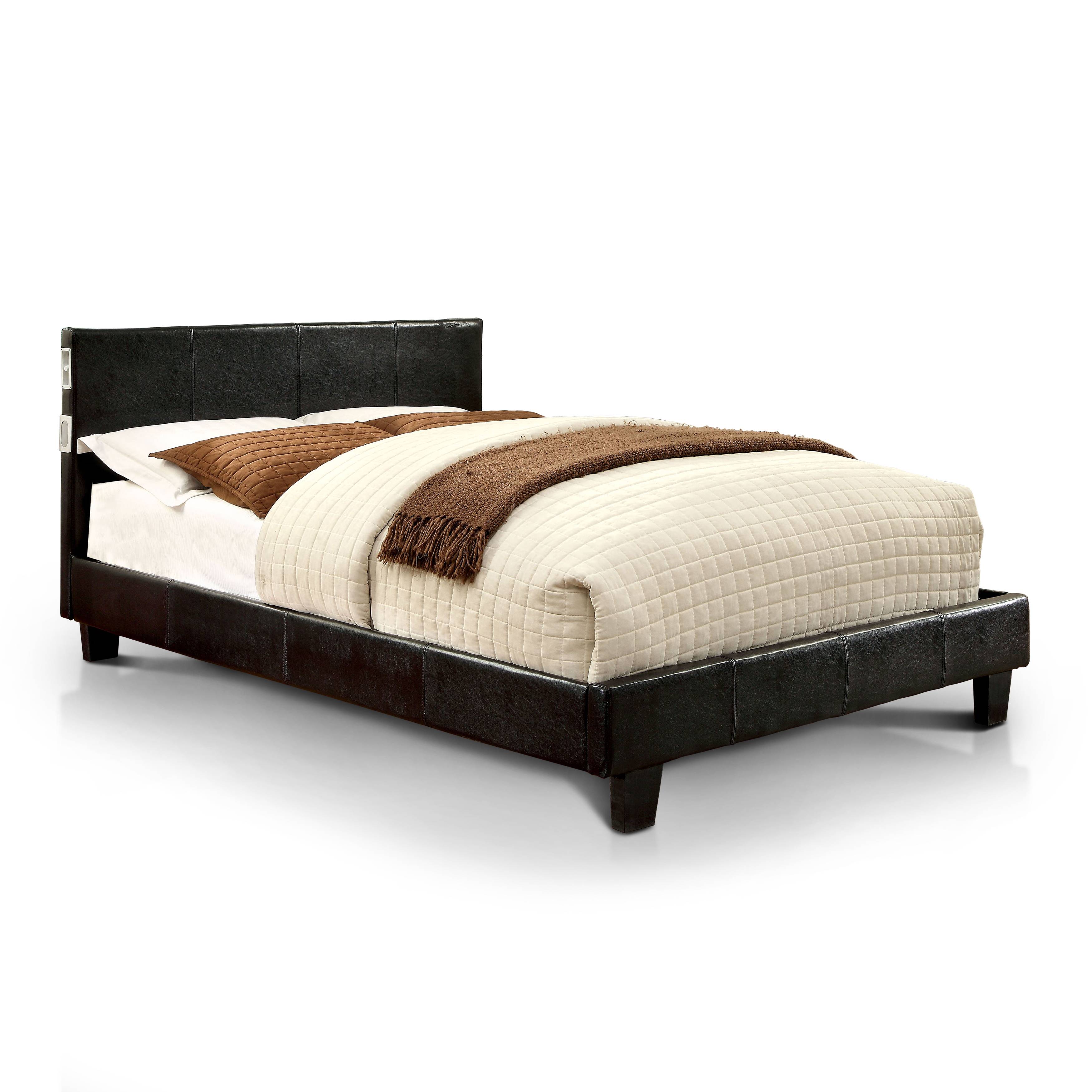 Damonica Contemporary Faux Leather Platform Bed in Queen
