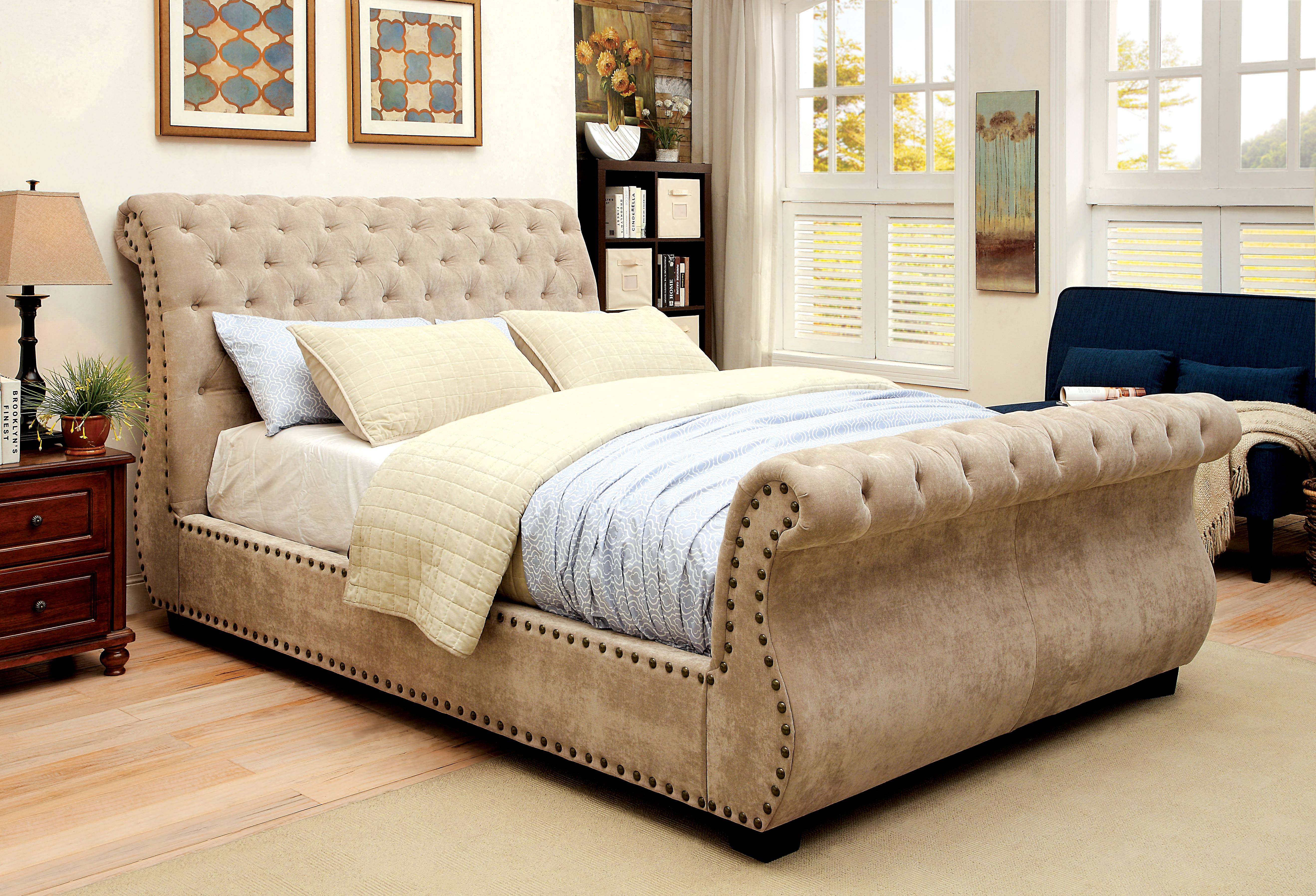 Fyme Contemporary Tufted Sleigh Bed