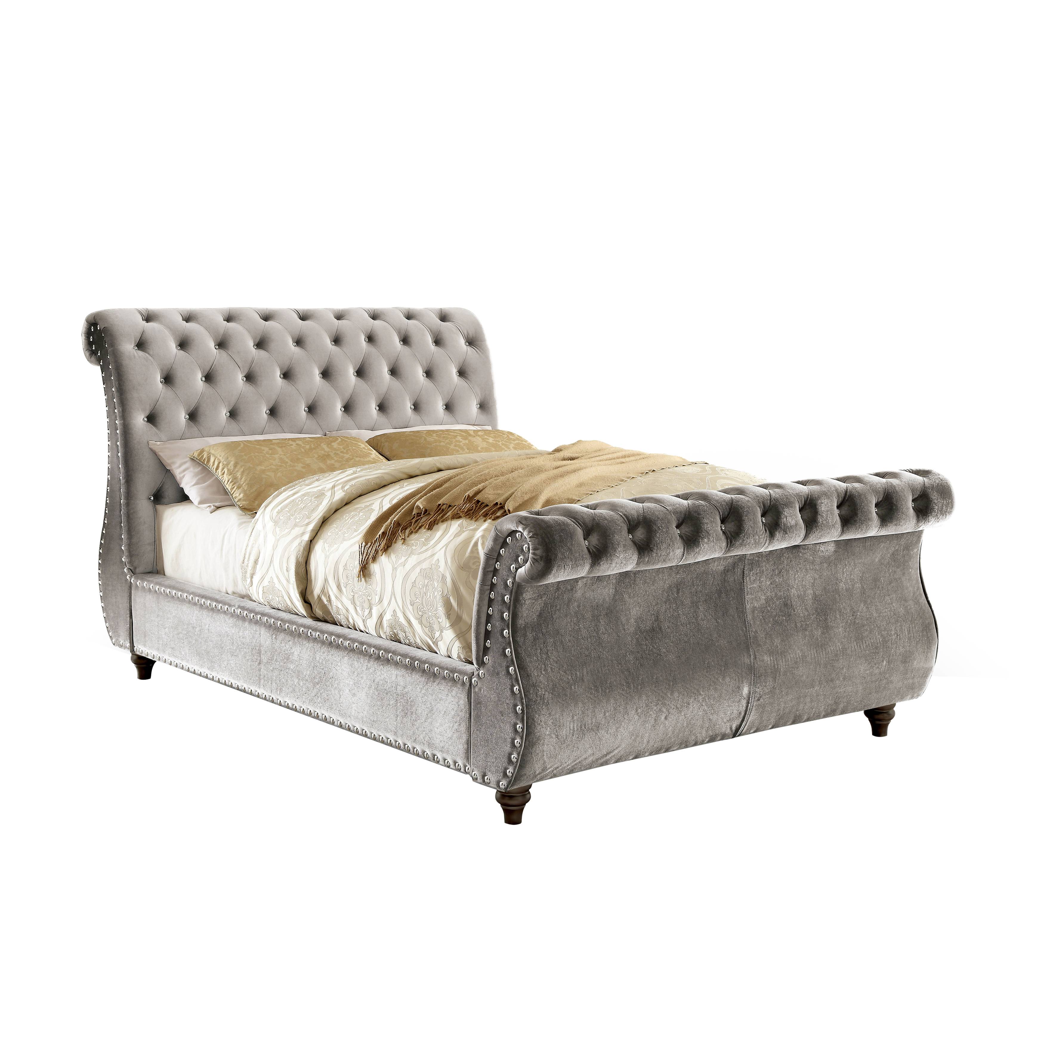 Shirley Transitional Fabric Platform Bed in Gray