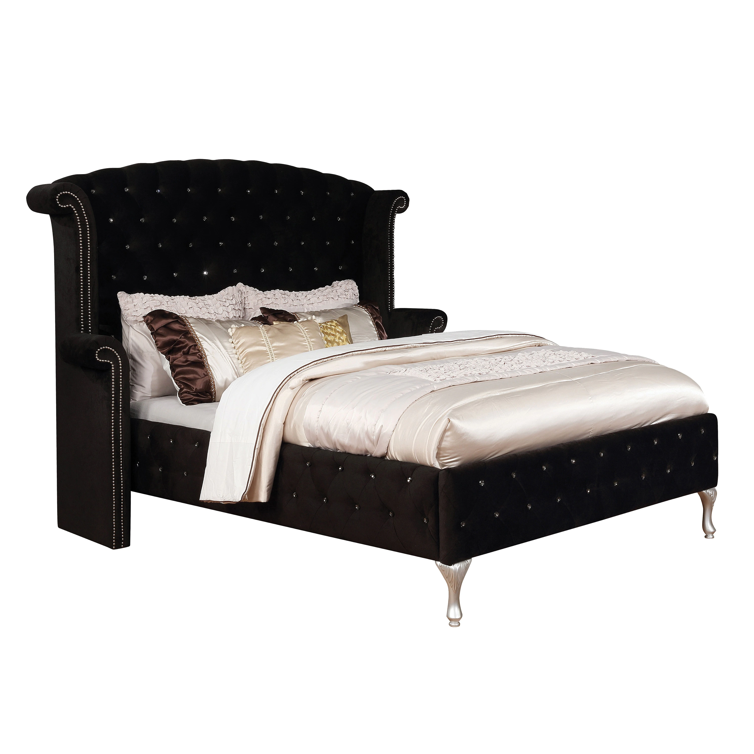Clerita Transitional Wingback Tufted Bed in Black