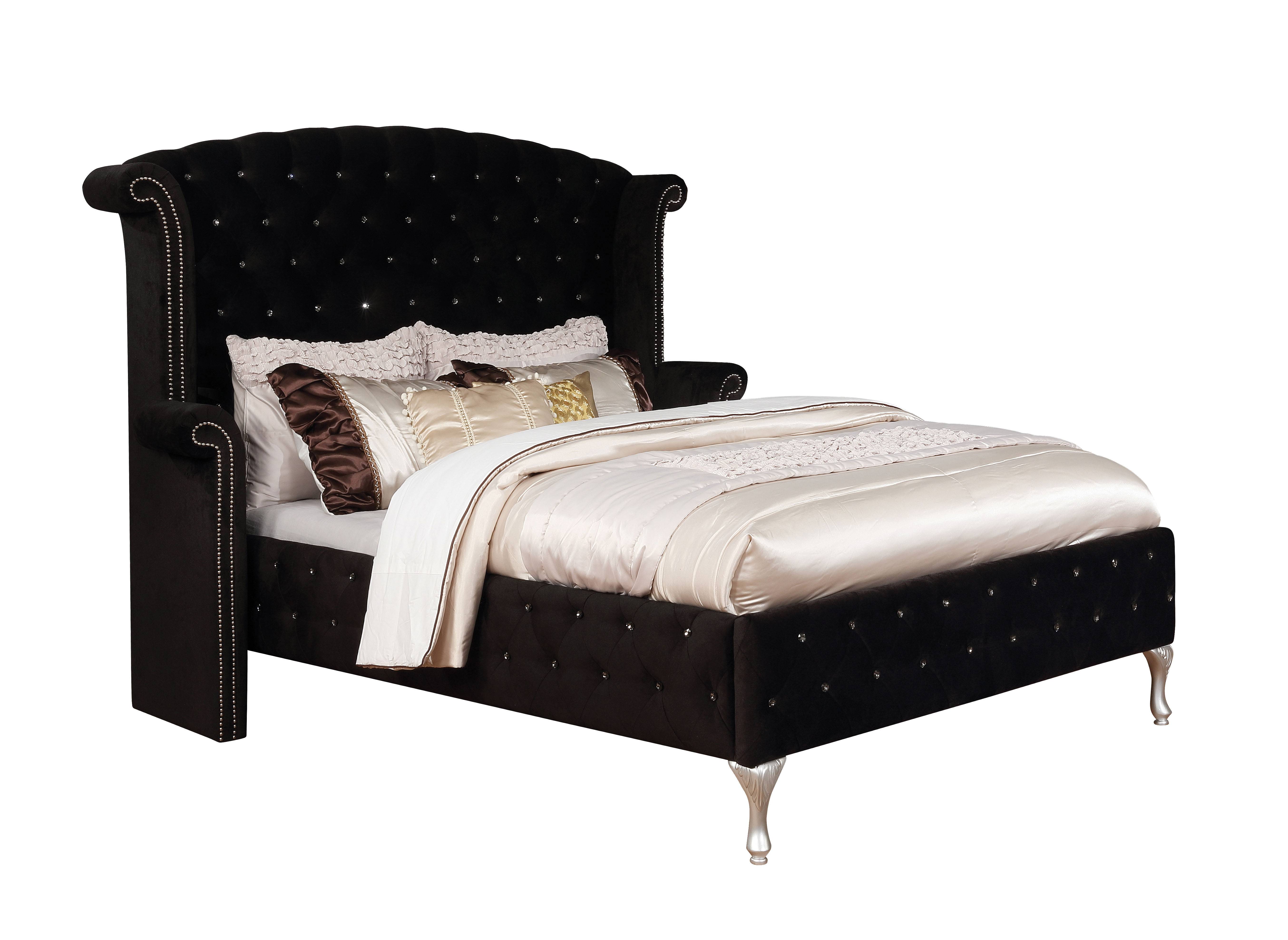 Clerita Transitional Wingback Tufted Bed in Black