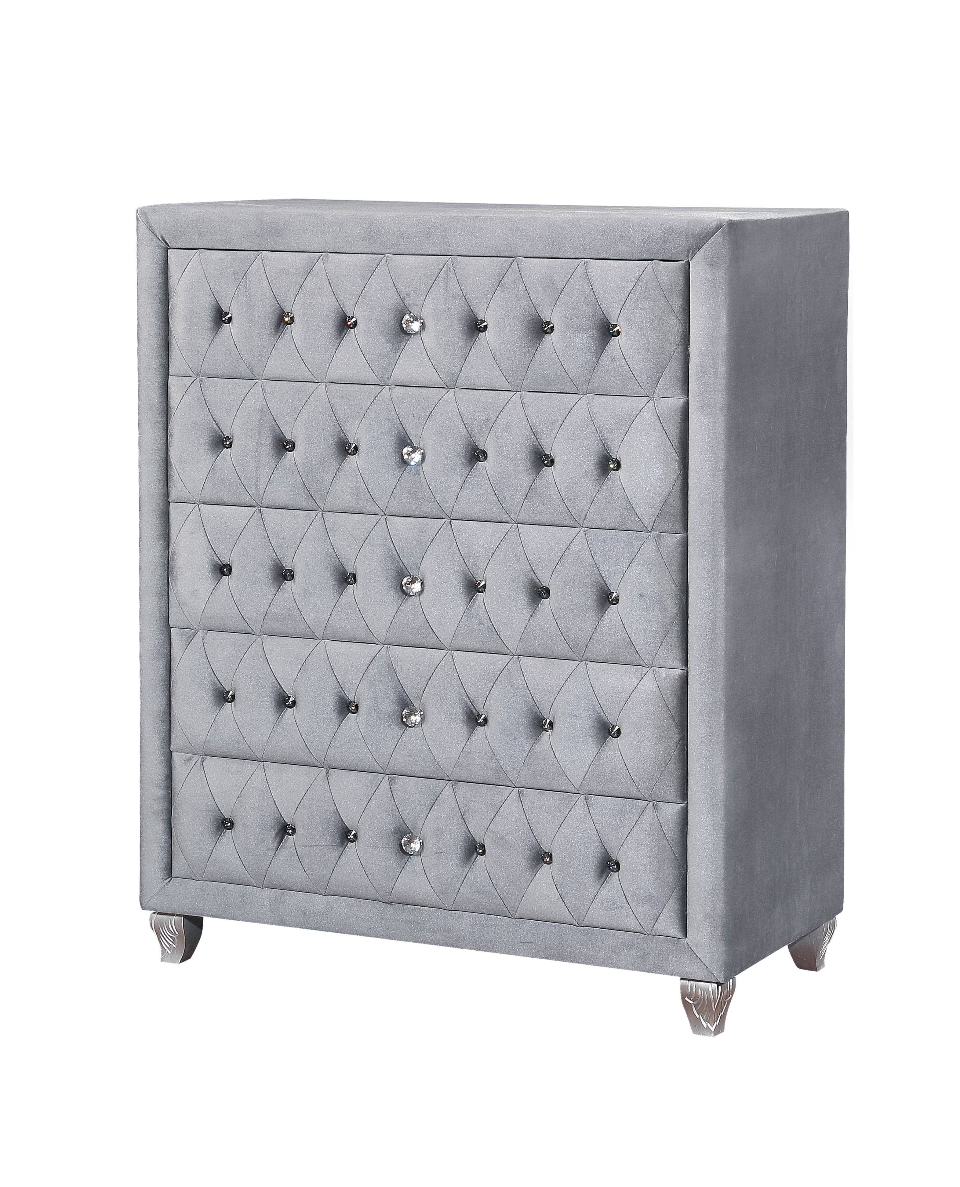 Clerita Transitional 5-Drawer Chest in Gray