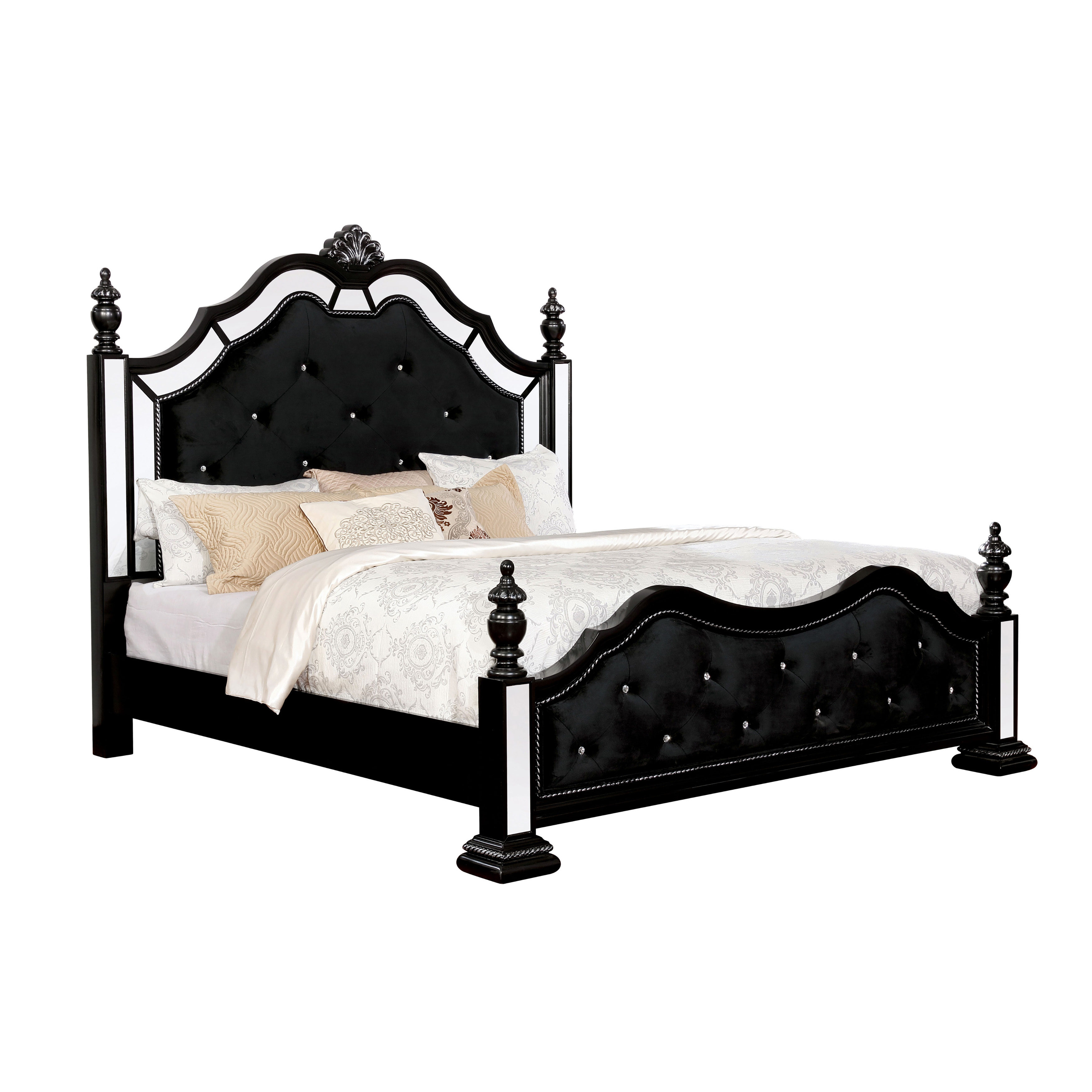 Vabelle Traditional Padded Mirrored Bed in Black