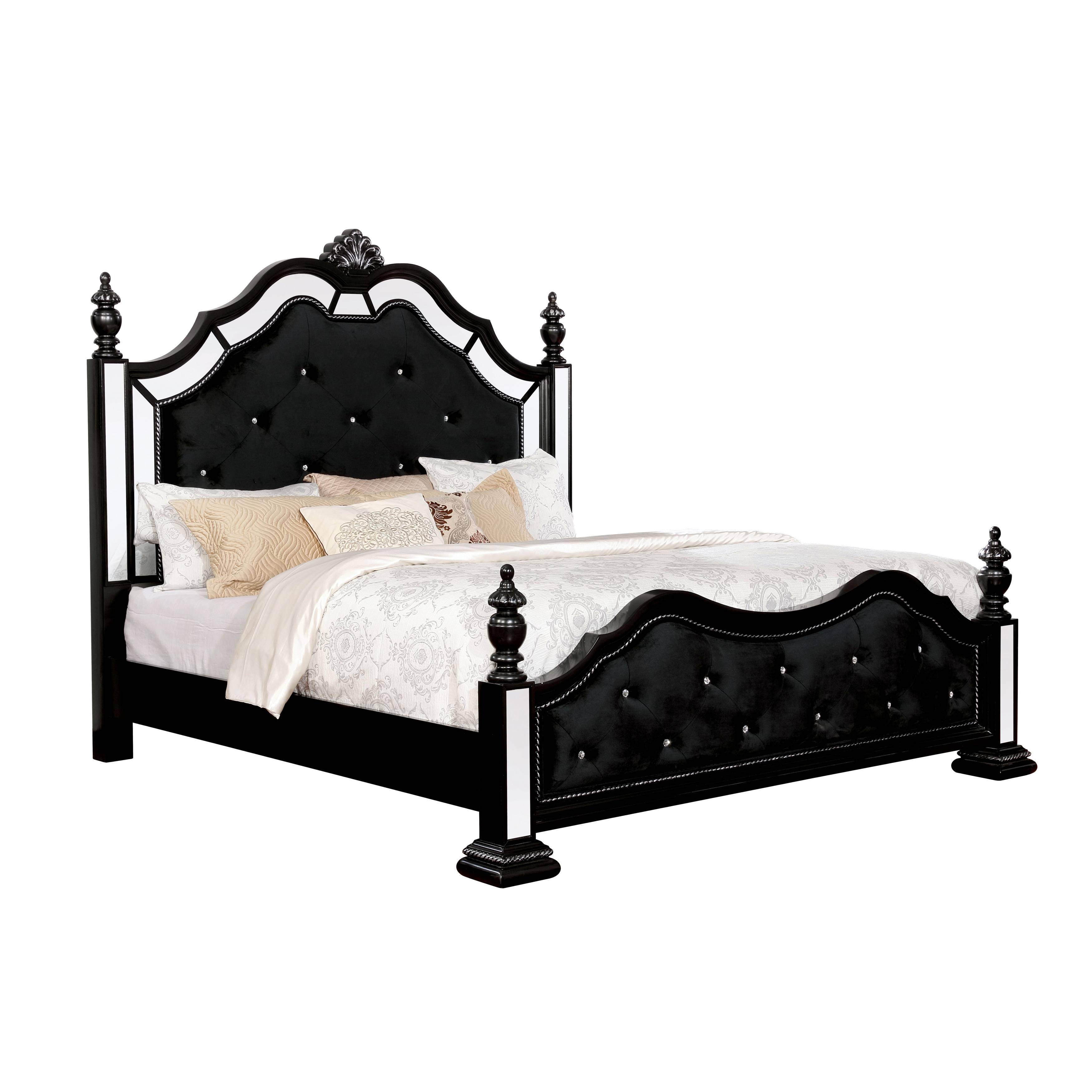 Vabelle Traditional Padded Mirrored Bed in Black
