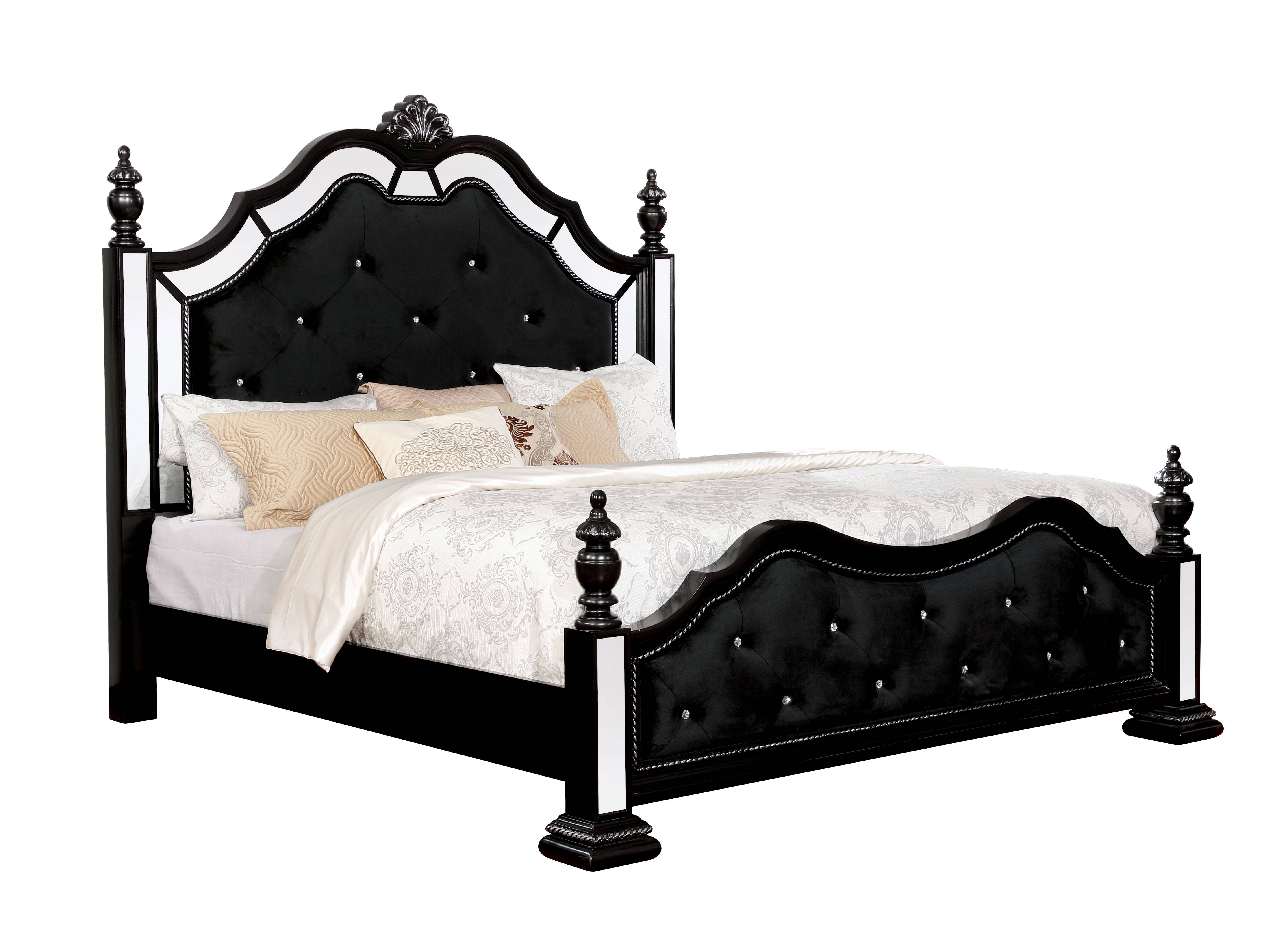 Vabelle Traditional Padded Mirrored Bed in Black