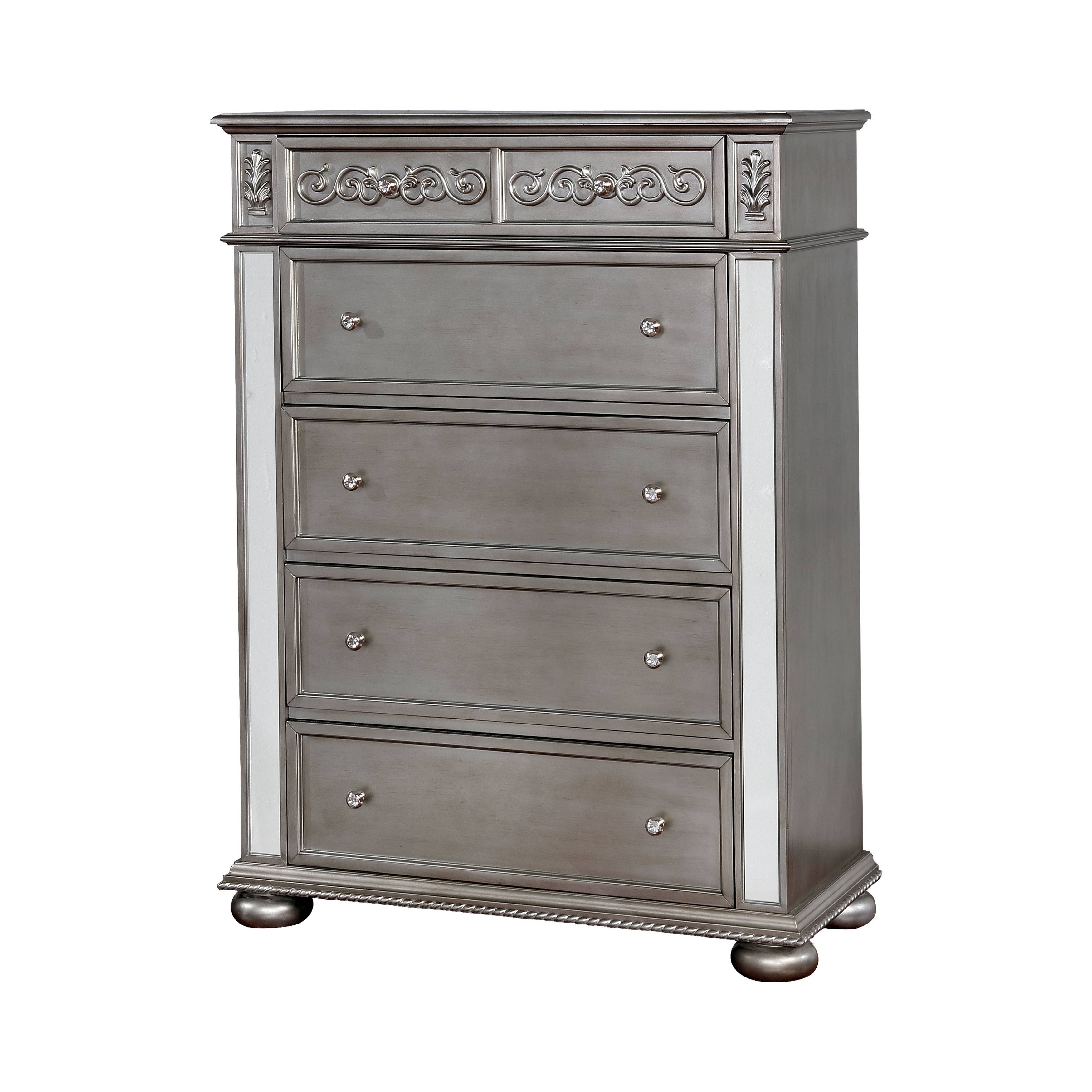Vabelle Traditional 5-Drawer Chest in Silver