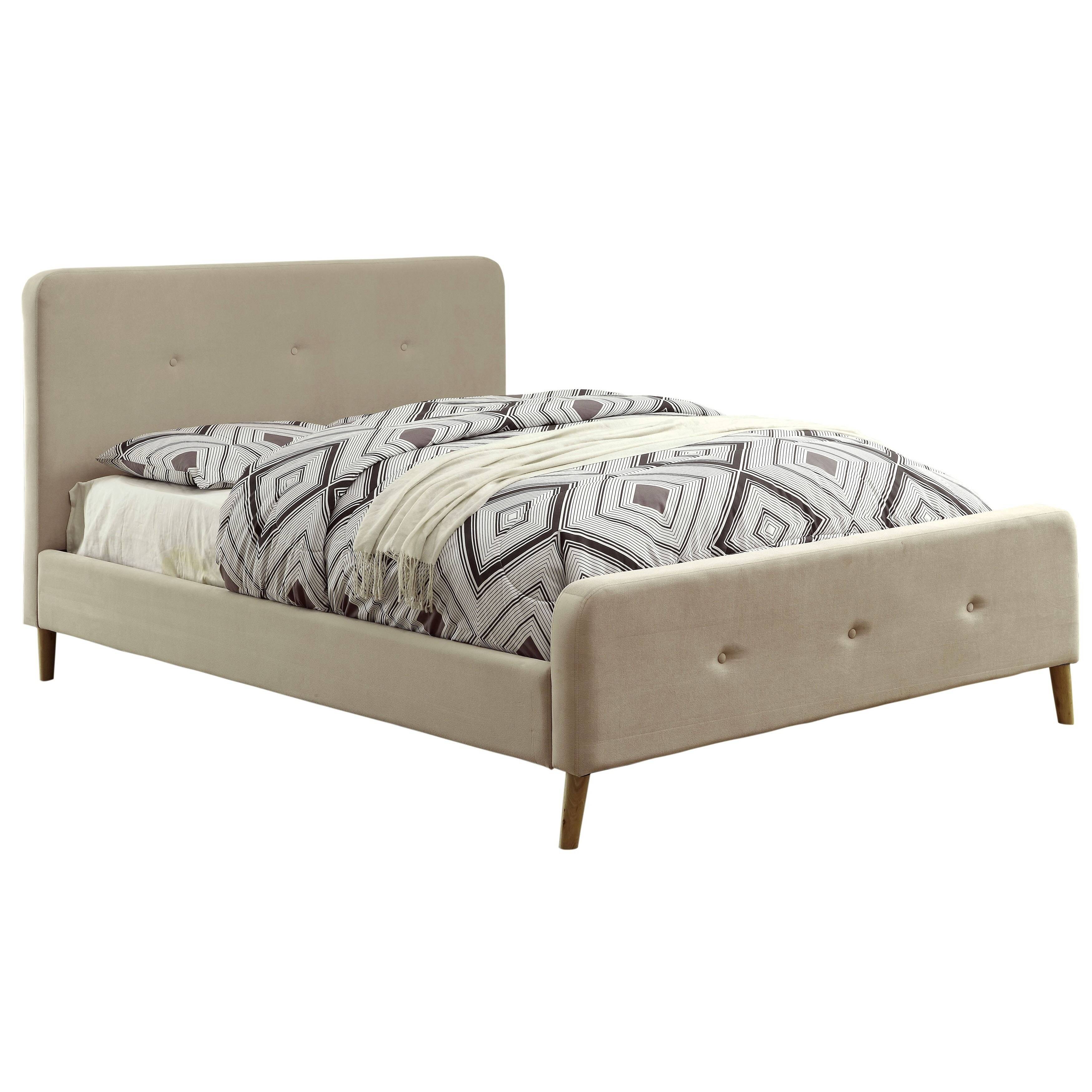 Neva Mid-Century Modern Tufted Queen Platform Bed in Beige
