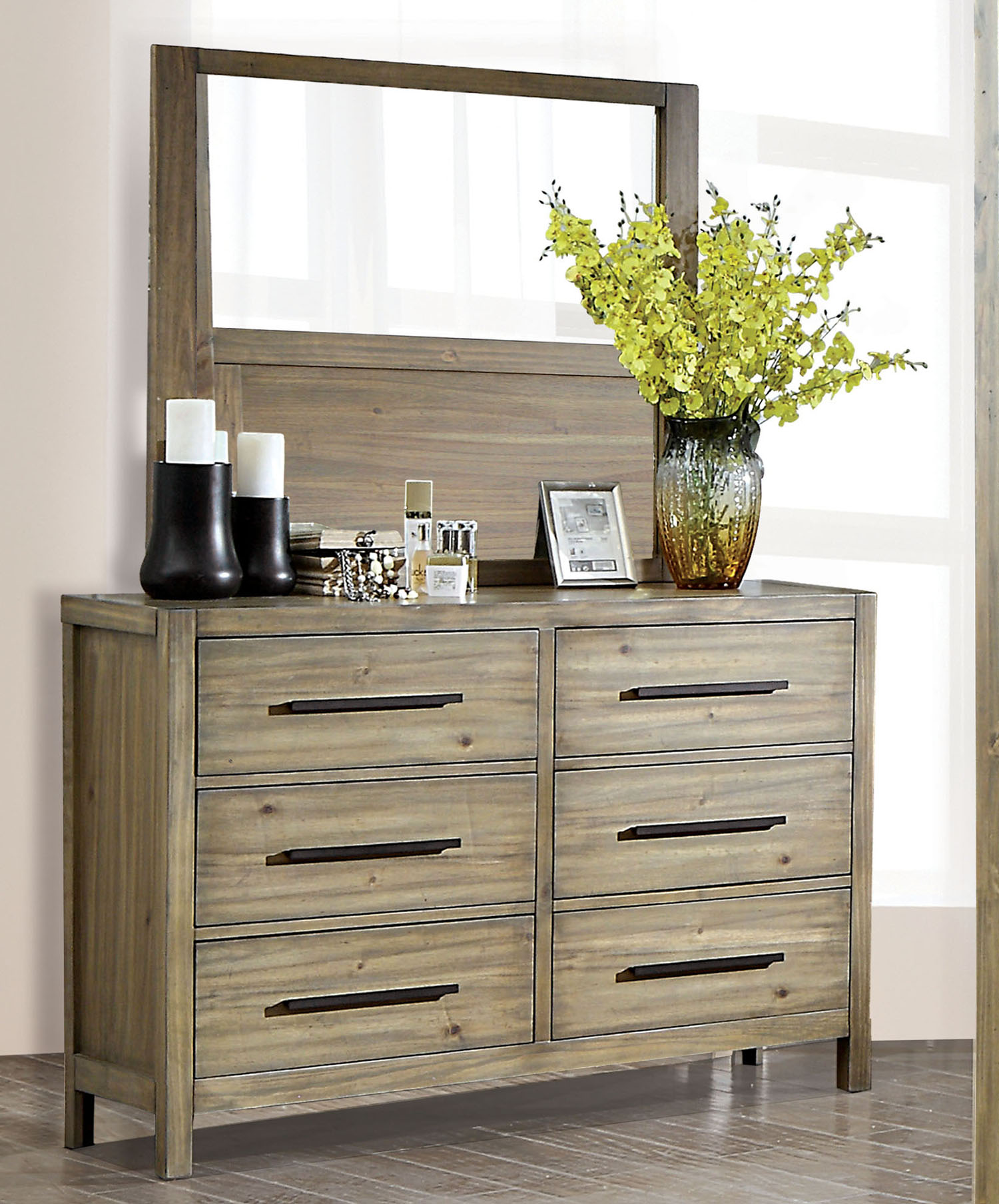 Lanta Contemporary 6-Drawer Dresser with Mirror