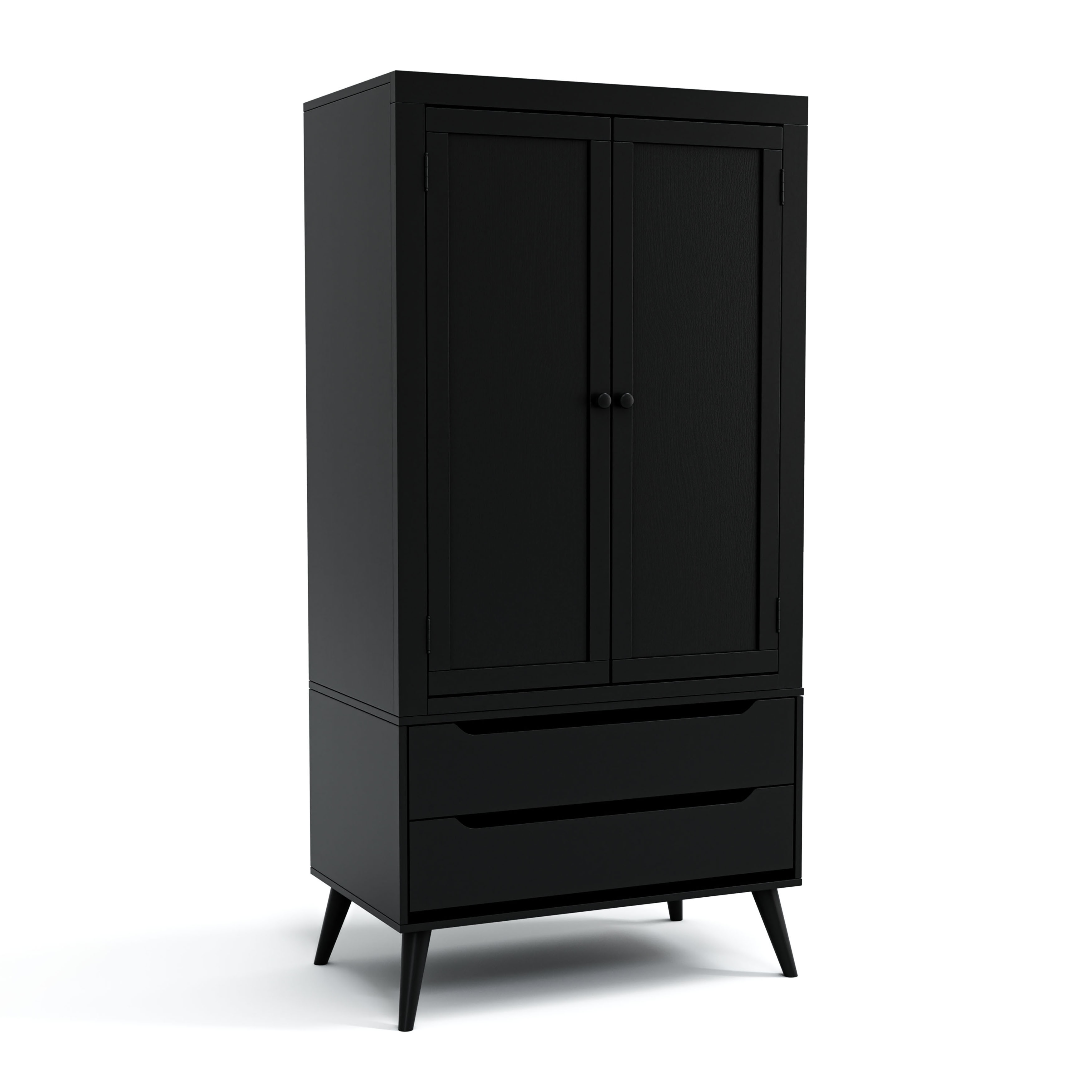 Bella Mid-Century Modern Armoire with 2 Doors in Black
