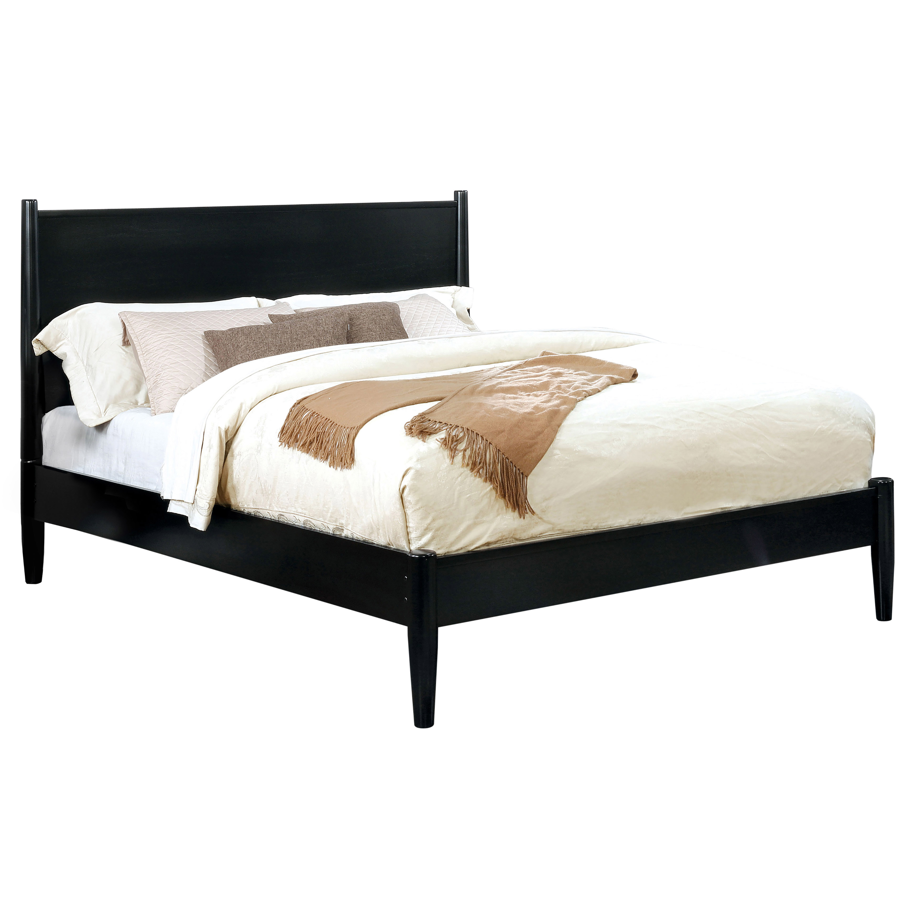 Bella Mid-Century Modern Solid Wood California King Platform Bed in Black