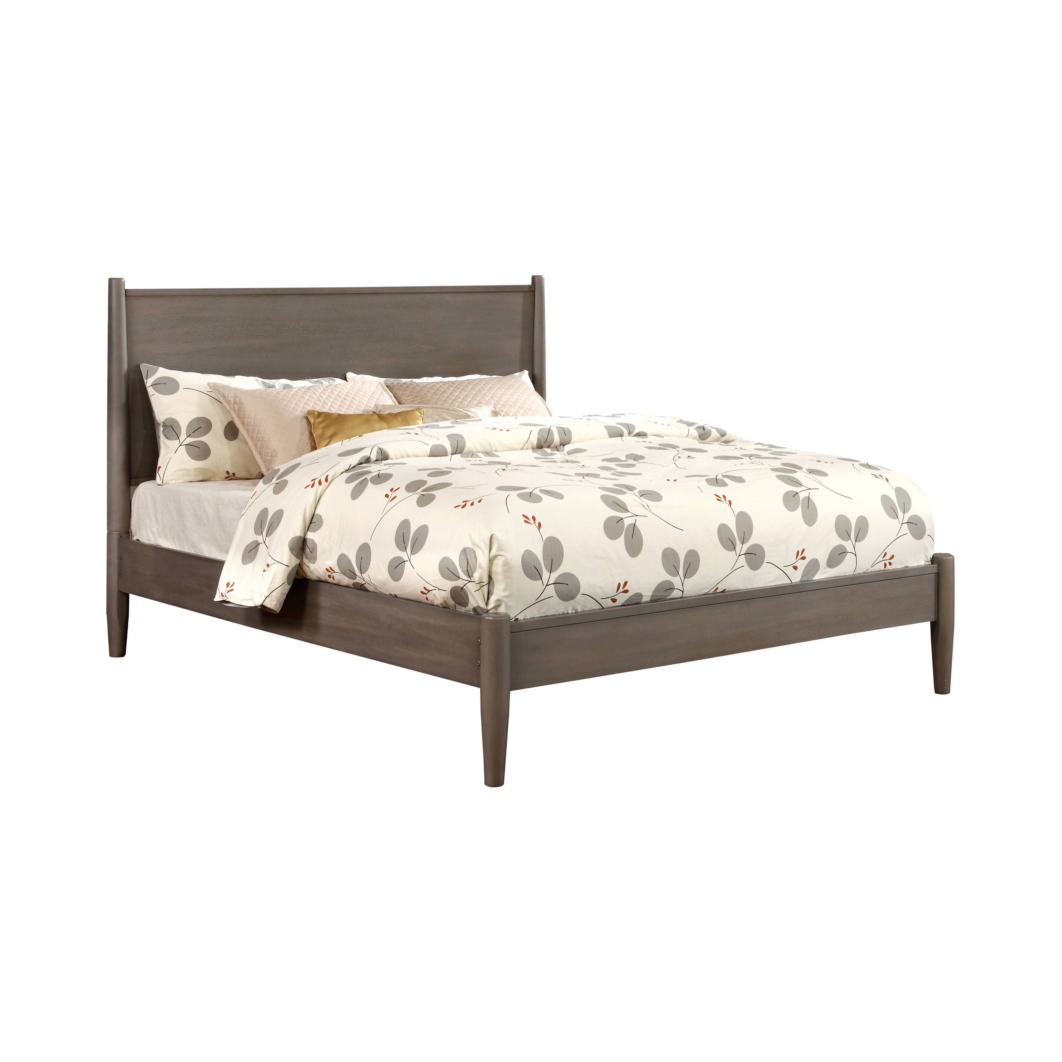 Bella Mid-Century Modern Solid Wood Platform Bed in Gray