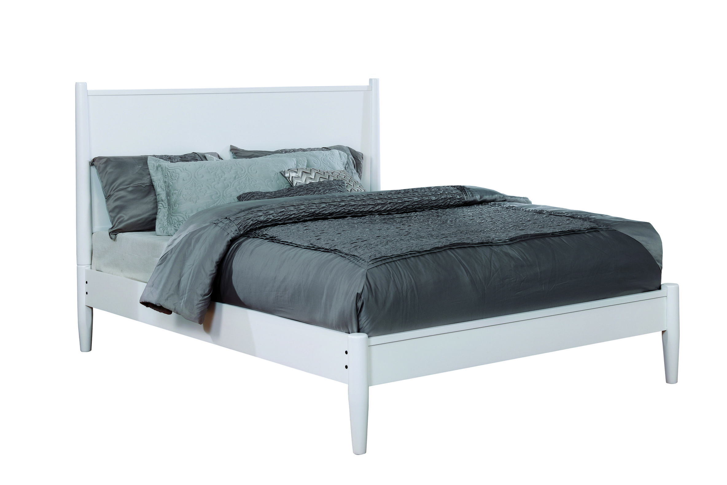 Bella Mid-Century Modern Solid Wood Platform Bed in White