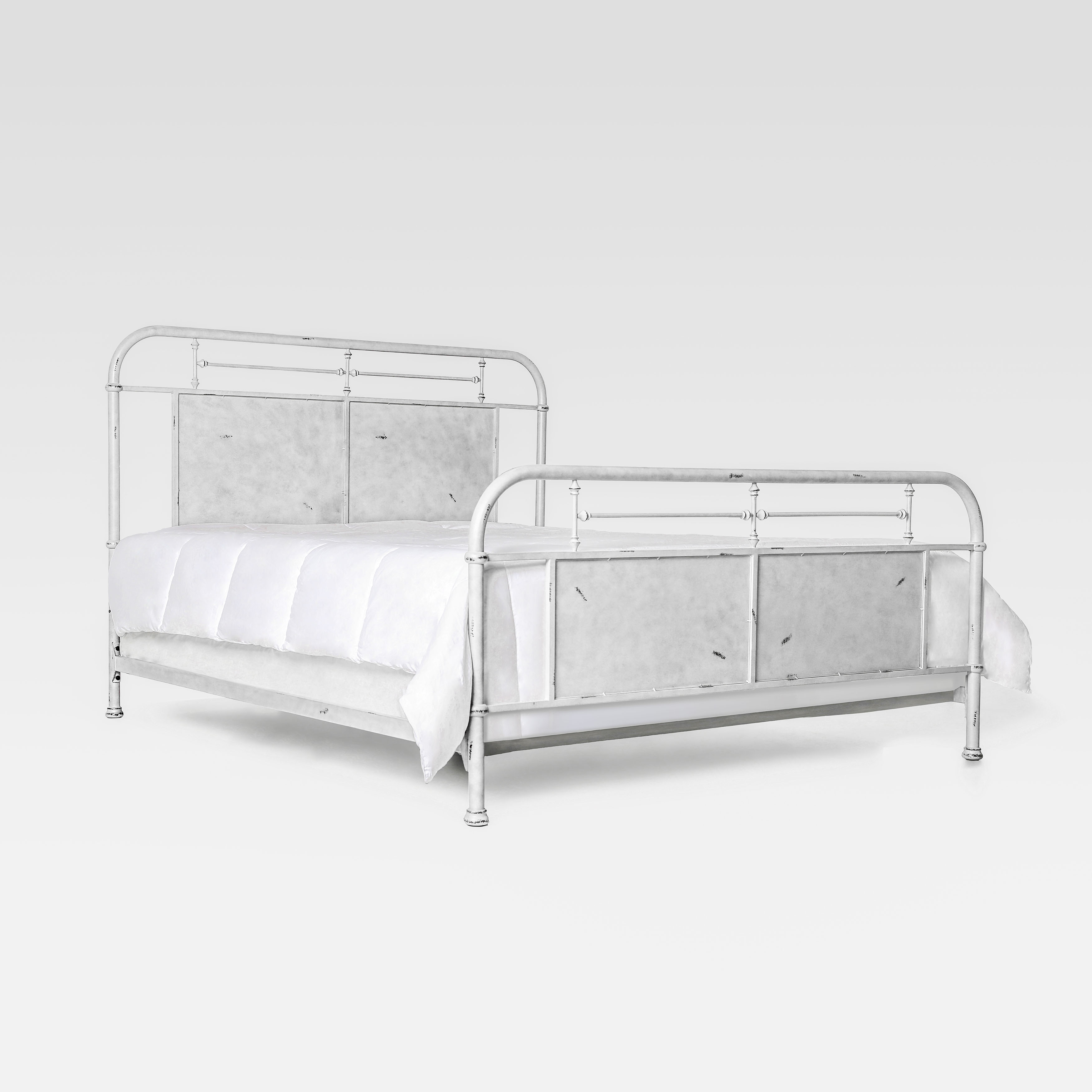 Ramona Industrial Metal Panel Bed in Distressed White