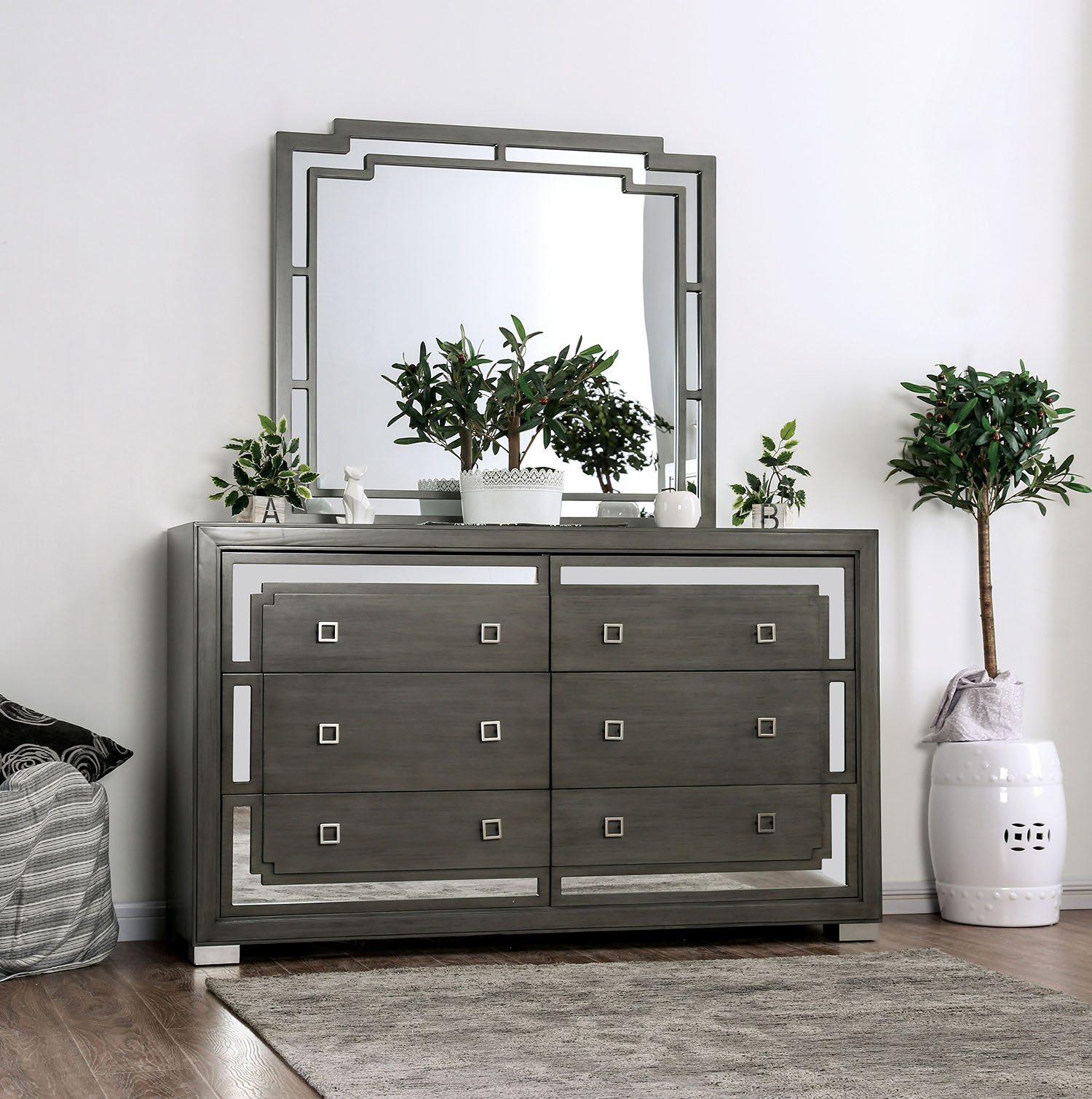 Kiria Contemporary 6-Drawer Dresser with Mirror
