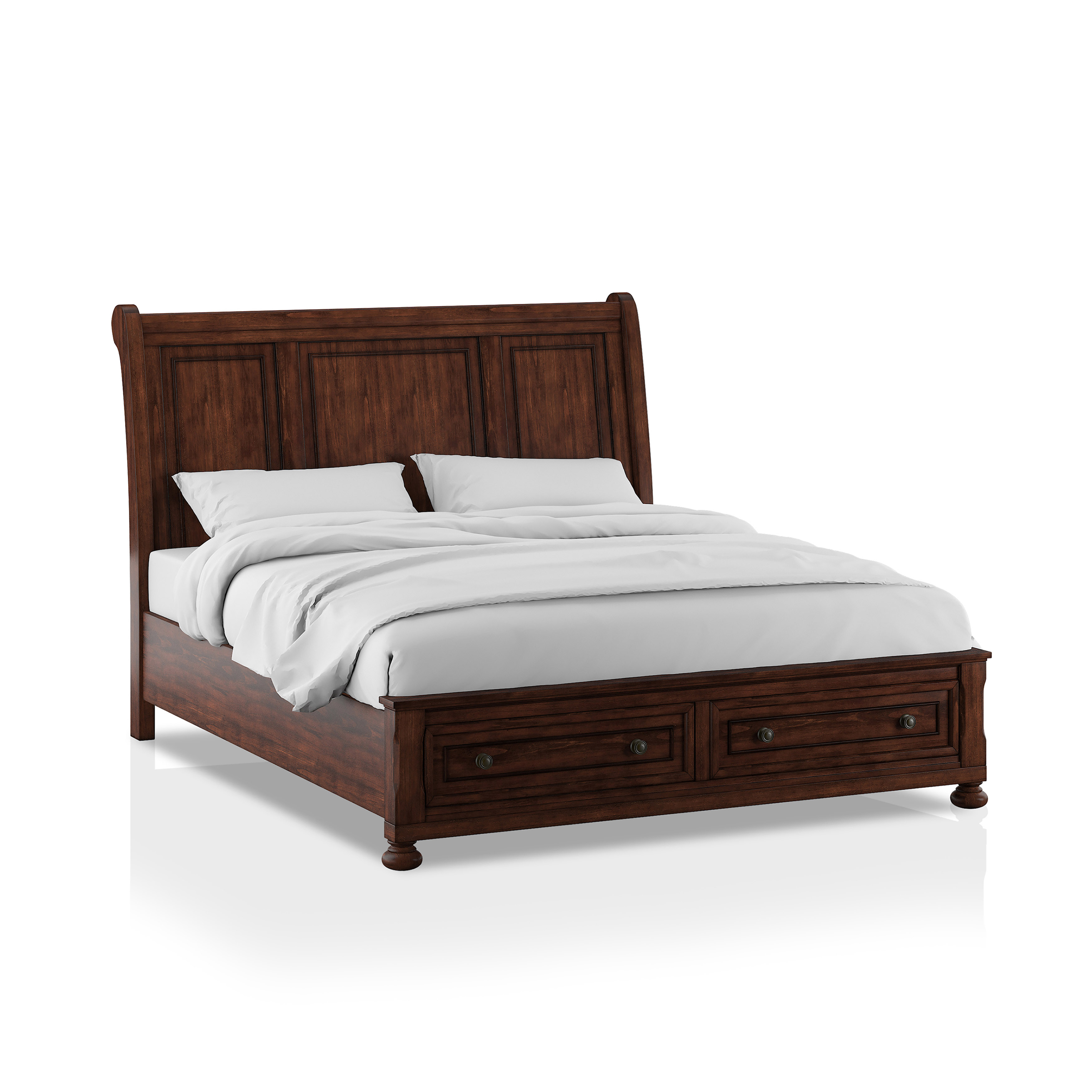 Sugar Cane Platform Bed with Drawers in Dark Cherry