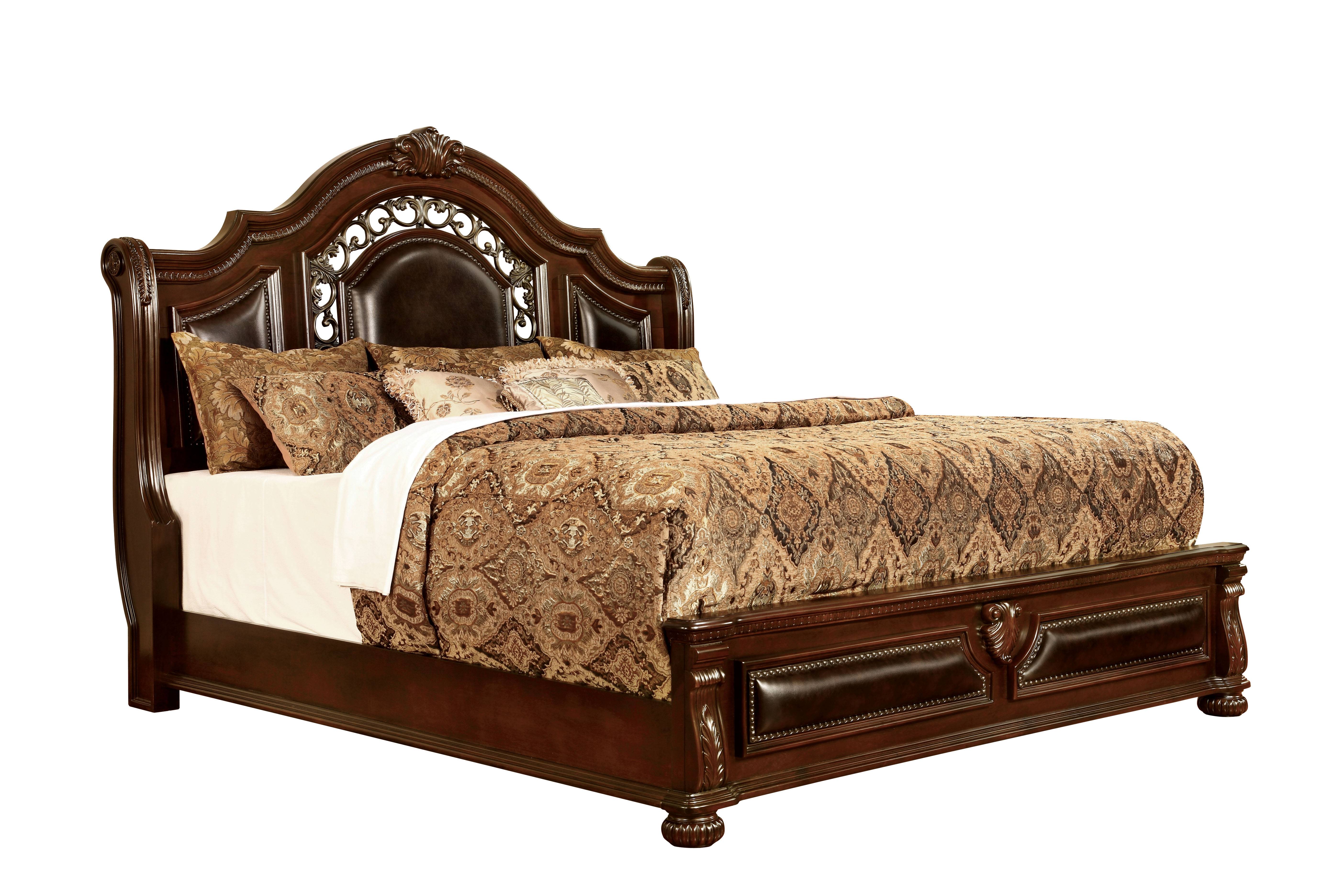 Louie Traditional Faux Leather and Wood Panel Bed