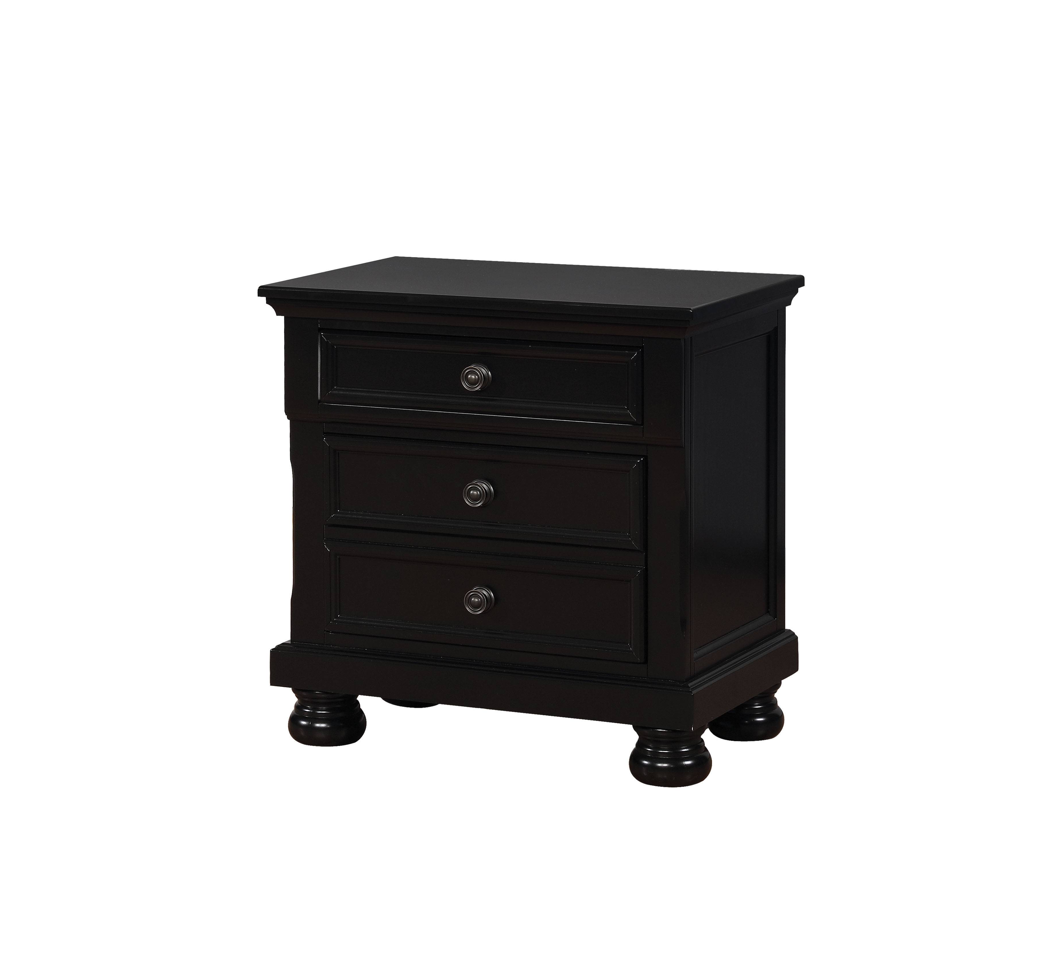 Trin Transitional 3-Drawer Nightstand in Black