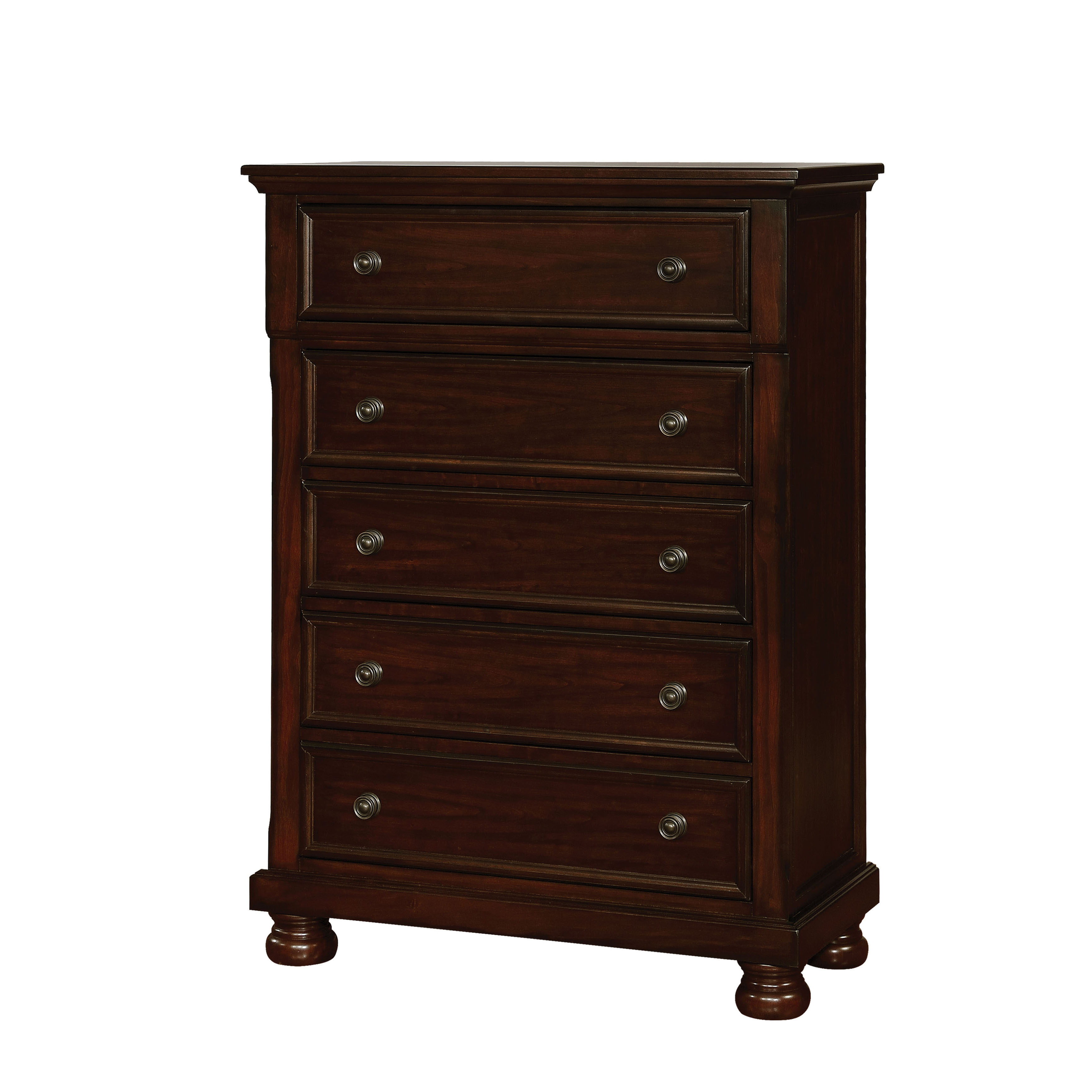 Trin Transitional 5-Drawer Chest in Brown Cherry