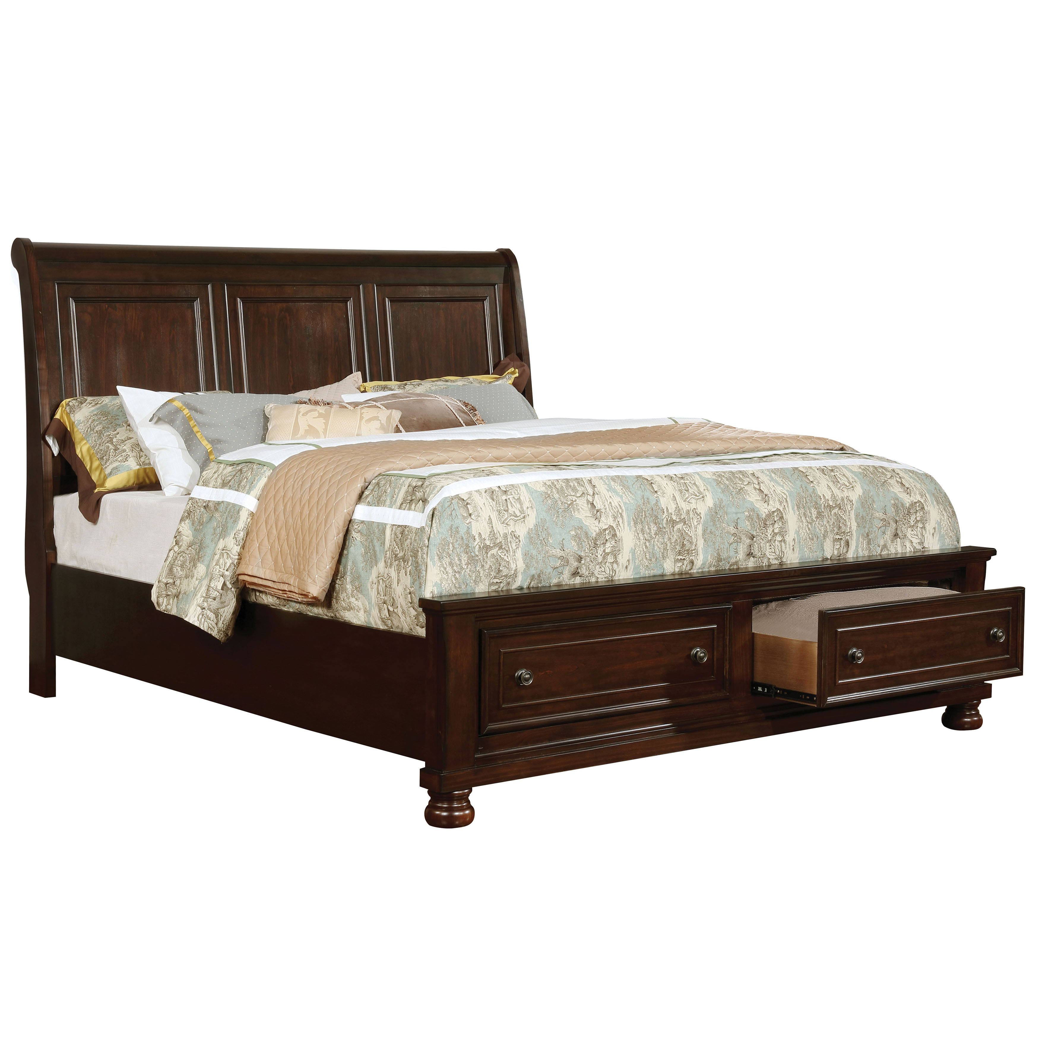 Trin Transitional Solid Wood Platform Bed in Brown Cherry