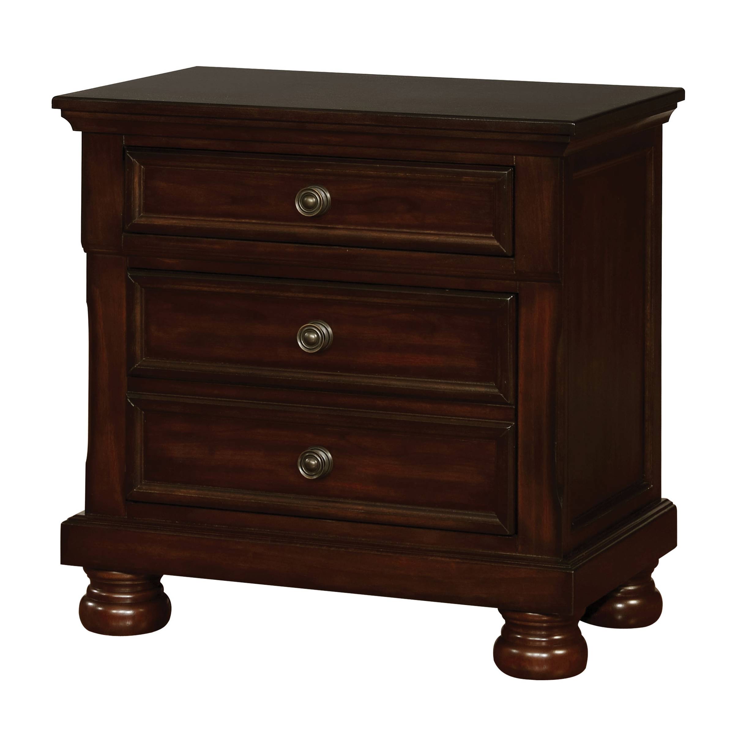 Trin Transitional 3-Drawer Nightstand in Brown Cherry