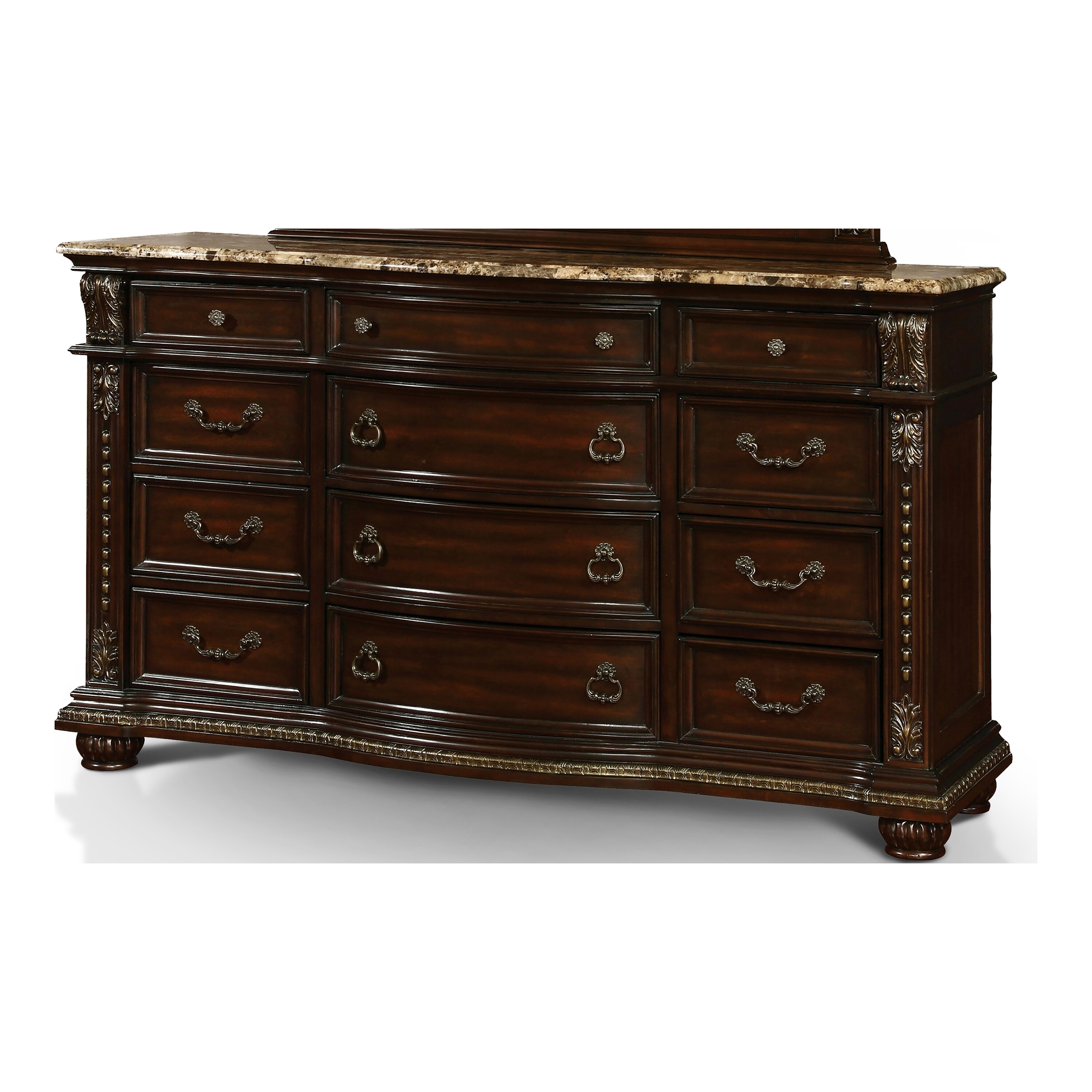 Karlia Traditional 12-Drawer Dresser in Brown Cherry