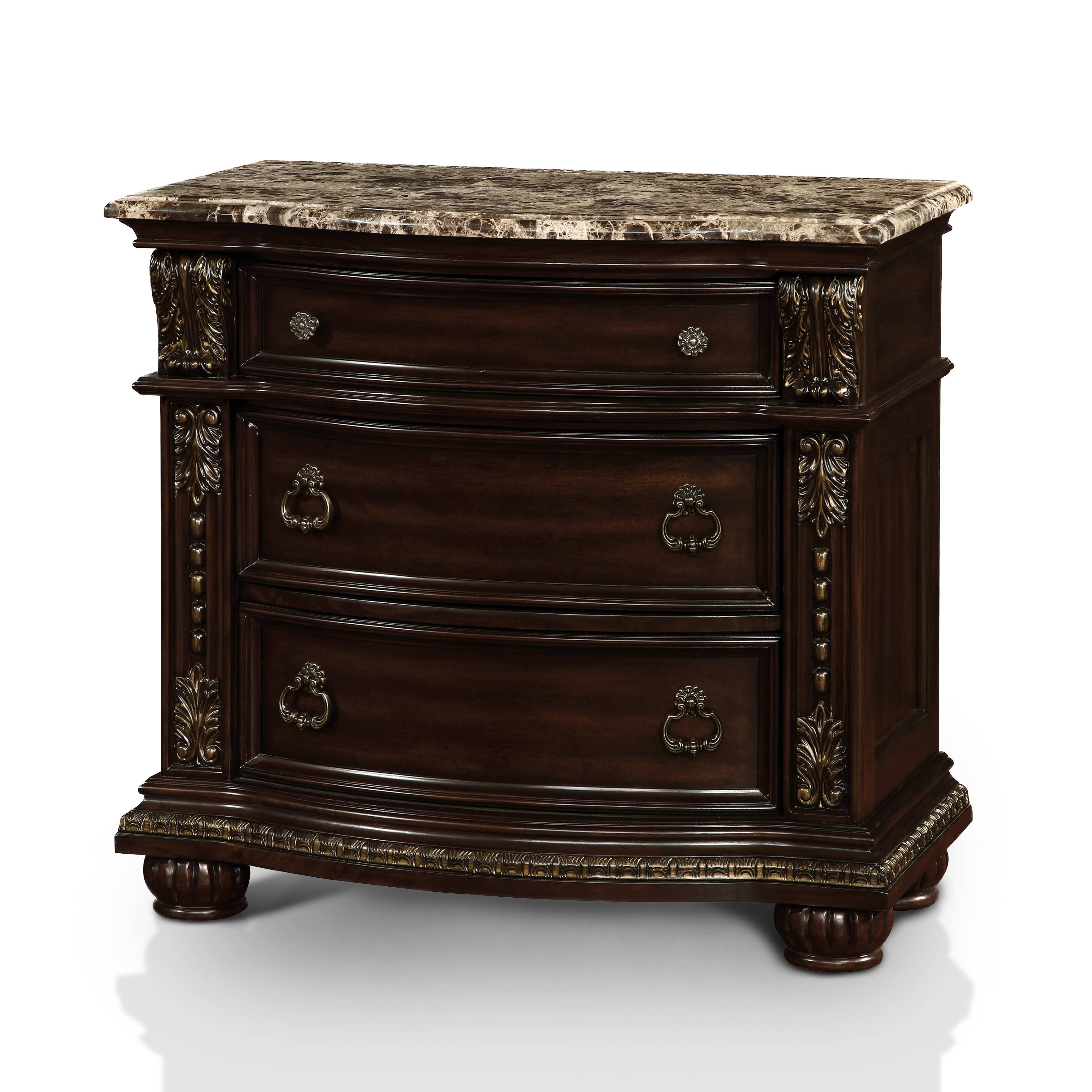 Karlia Traditional 3-Drawer Nightstand in Brown Cherry