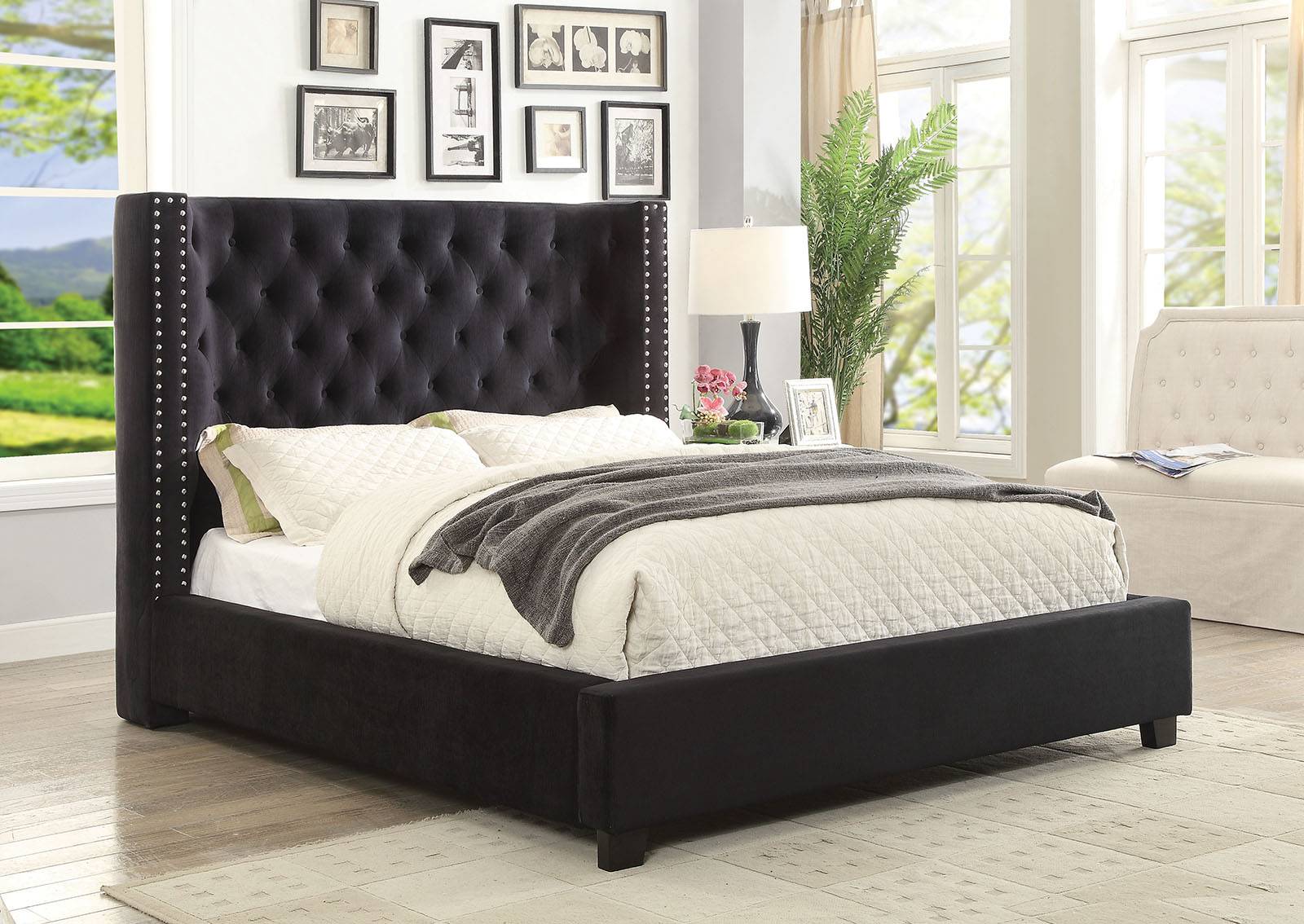 Kerch Transitional Wingback Bed in Black
