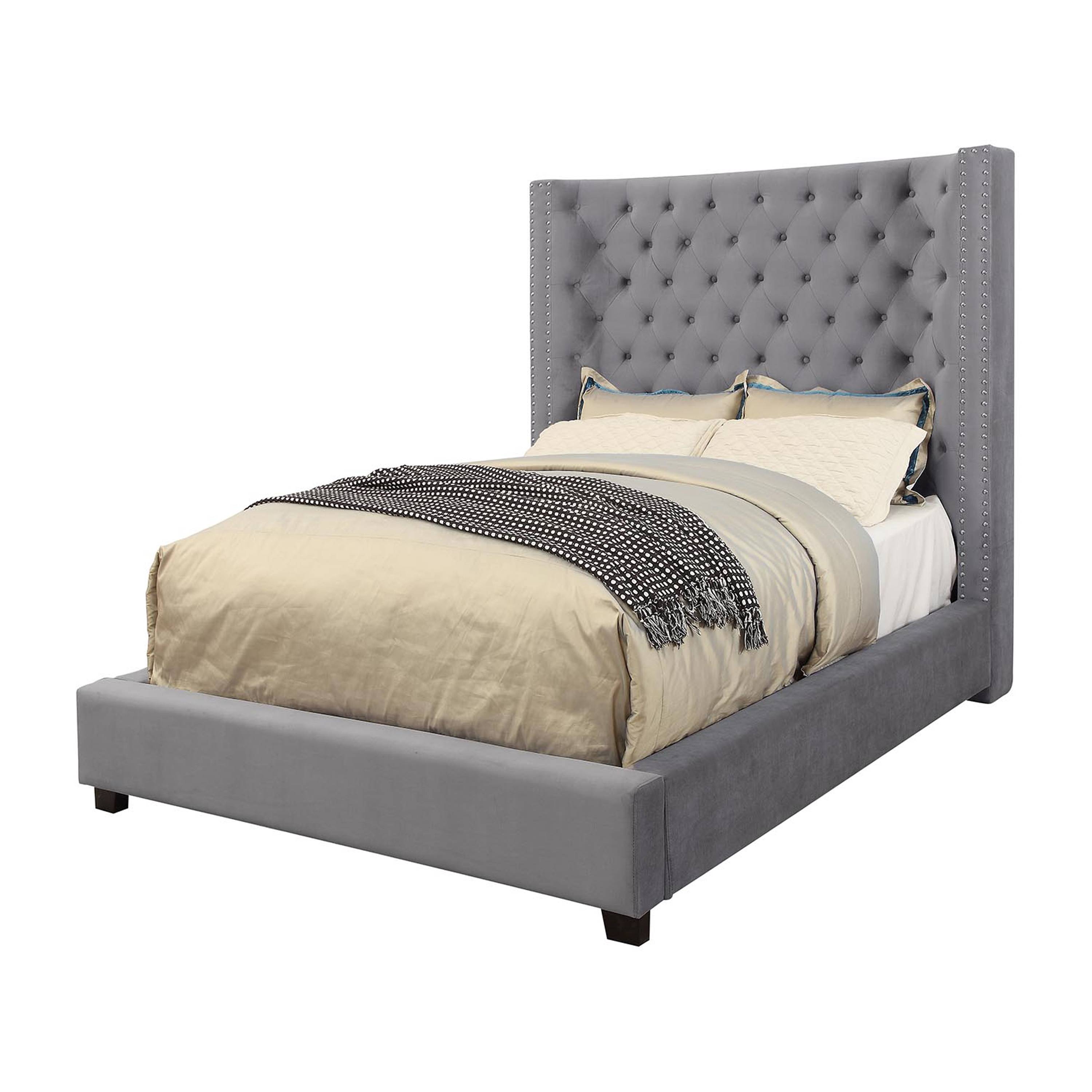 Kerch Transitional Wingback Bed in Gray