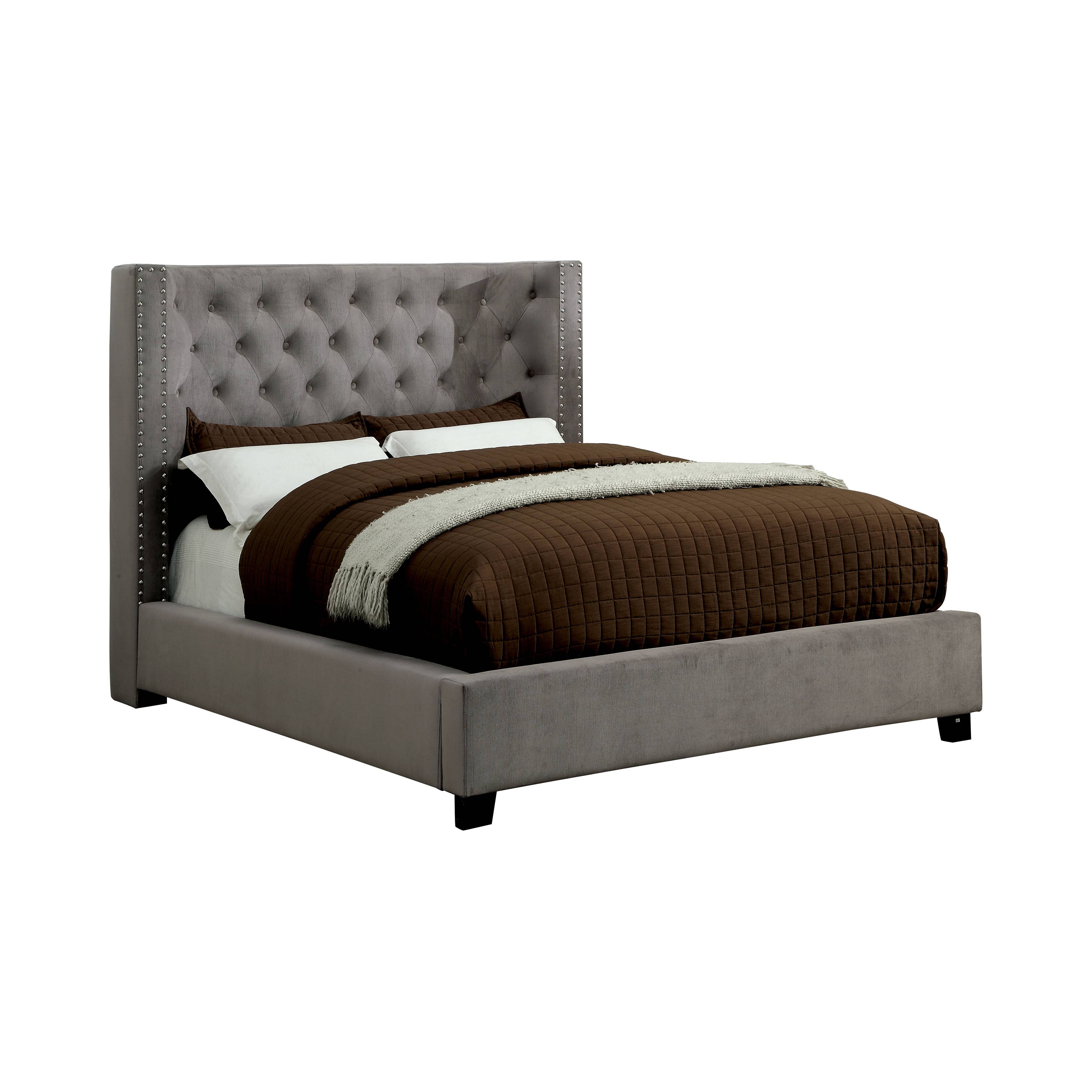 Piklin Transitional Wingback Bed in Gray