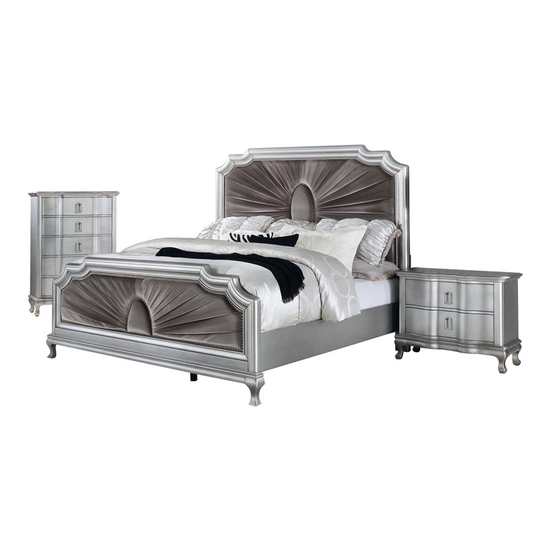 Nofia Transitional 3-Piece Solid Wood Bedroom Set