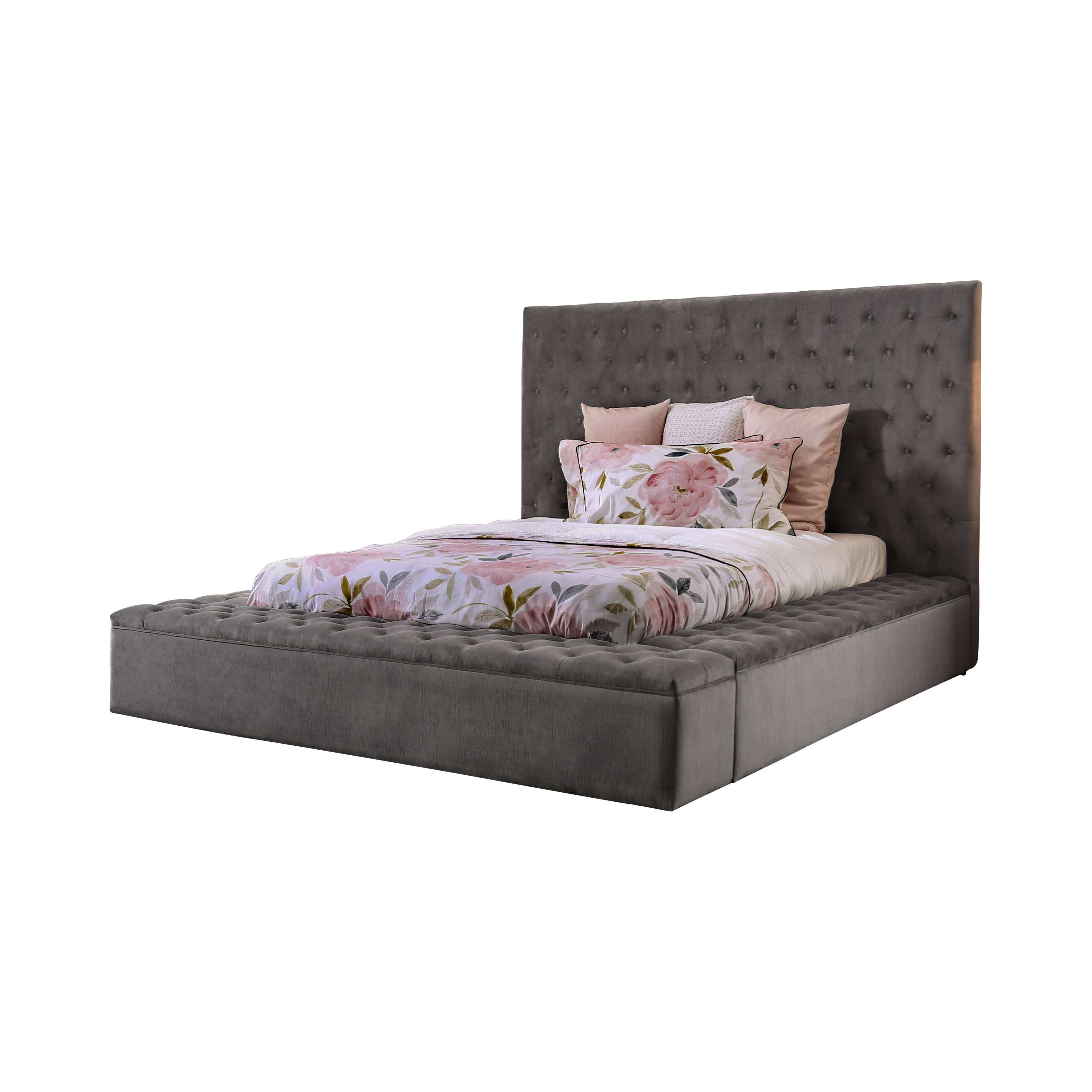 Bonnee Transitional Tufted Platform Bed in Gray