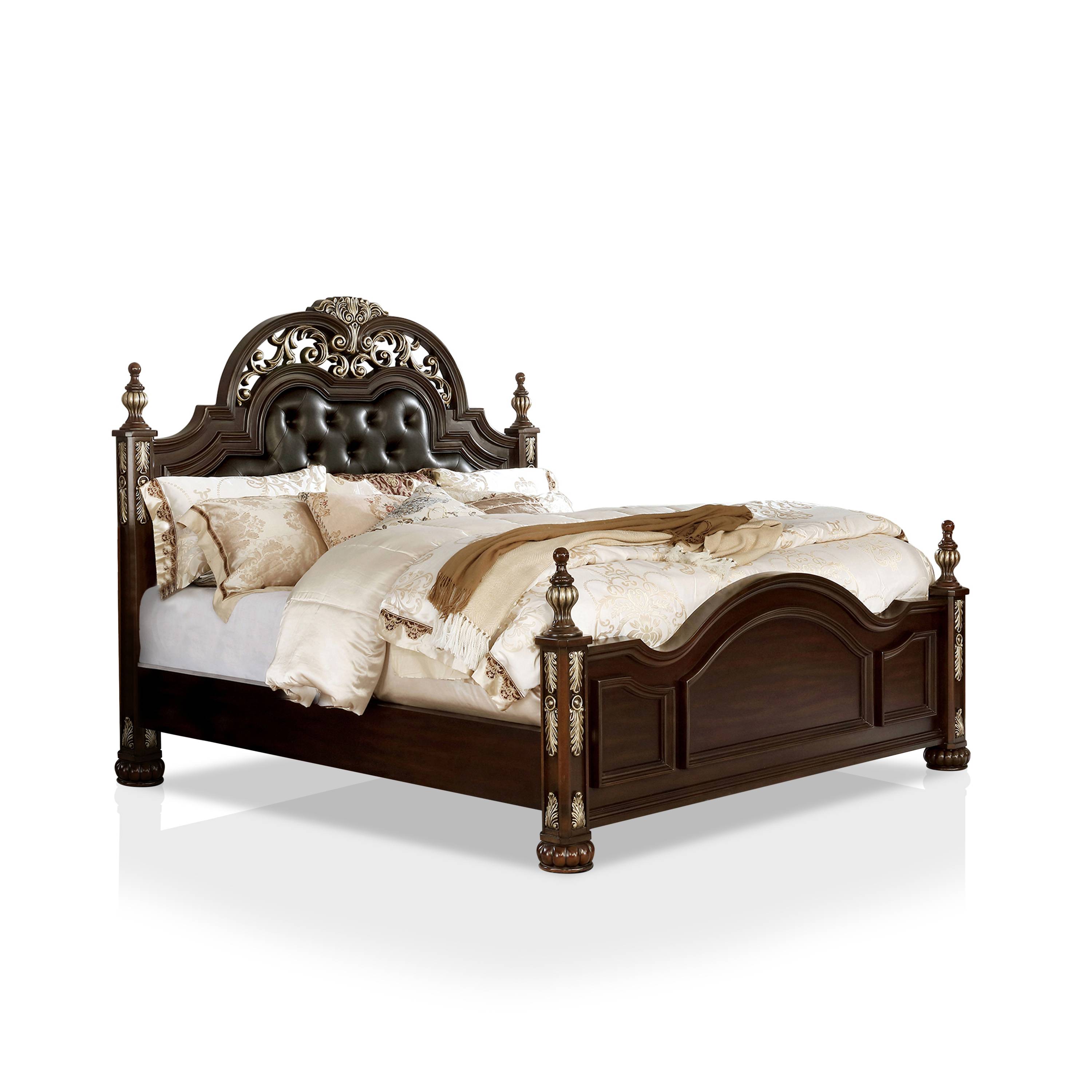 Mullberry Tufted Bed in Brown Cherry