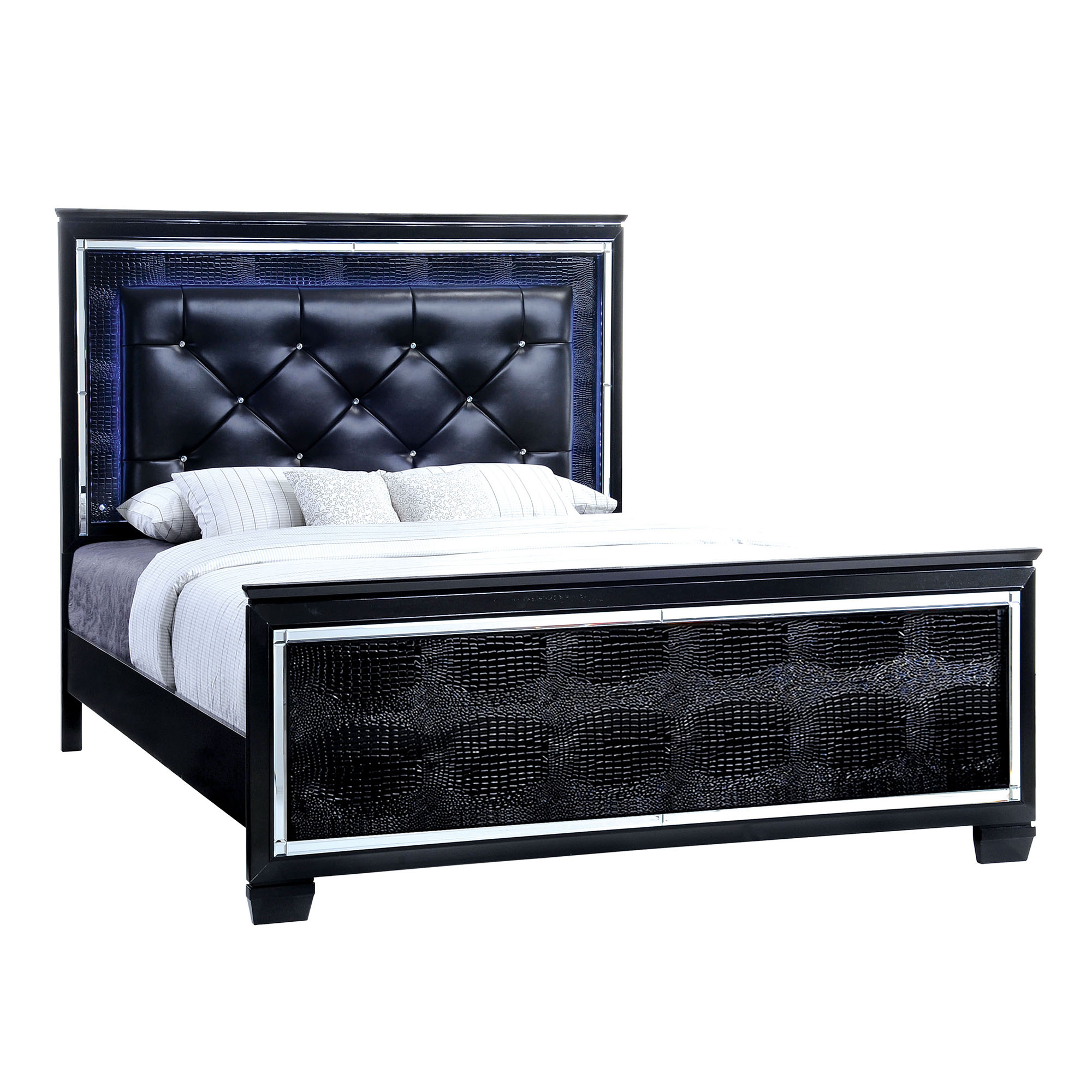 Balitoria Contemporary Faux Leather Panel Bed in Black