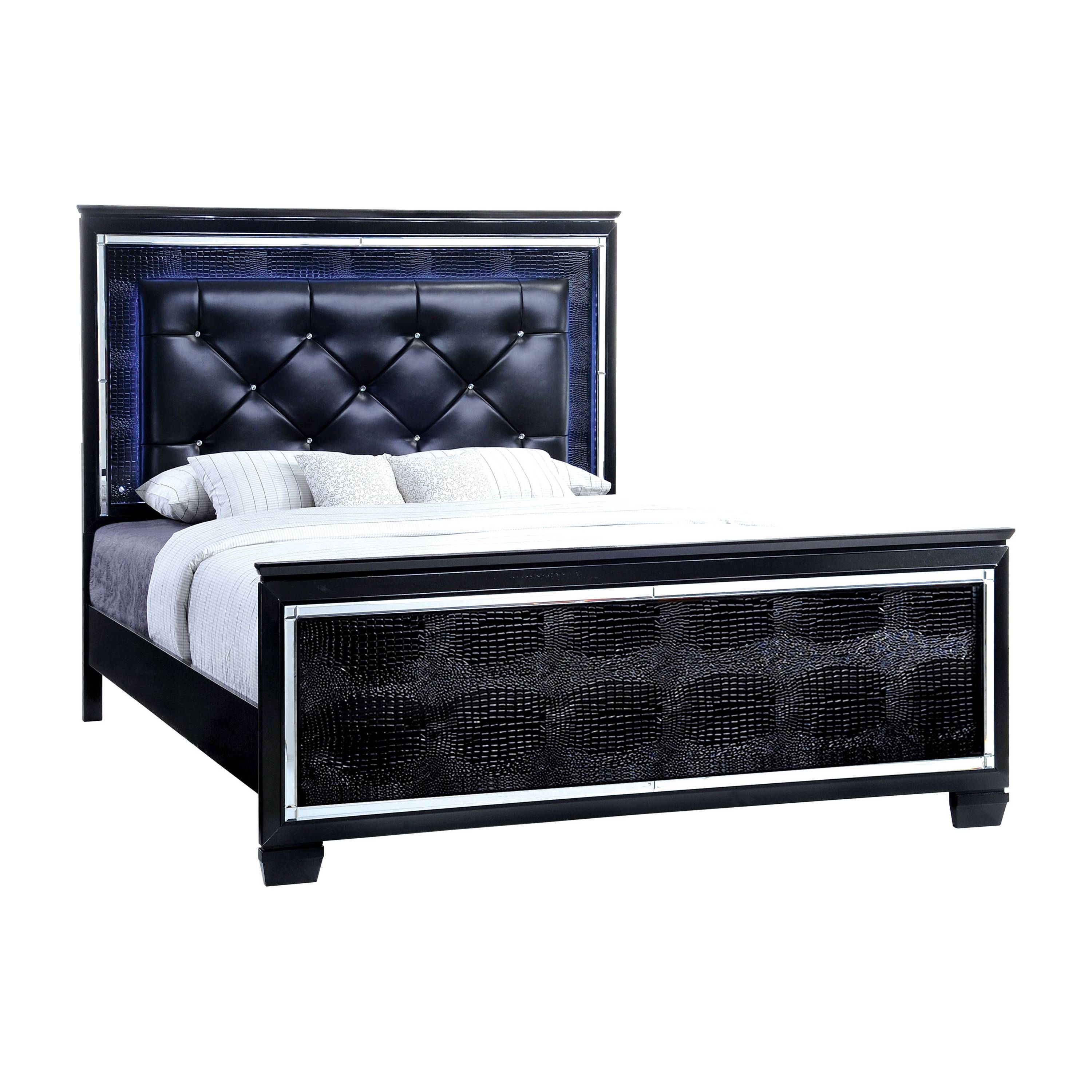 Balitoria Contemporary Faux Leather Panel Bed in Black