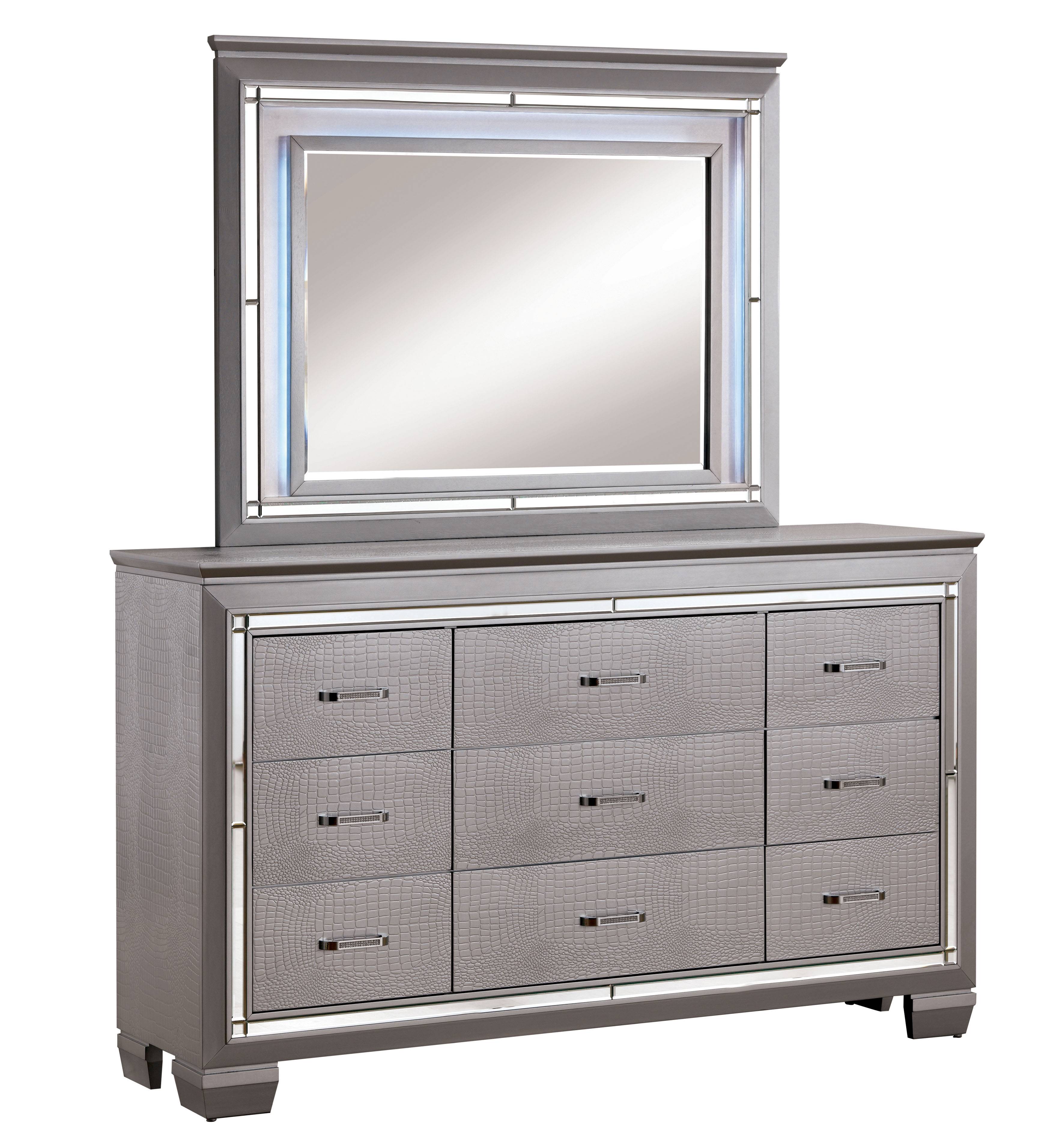 Balitoria Contemporary 9-Drawer Dresser with Mirror in Silver