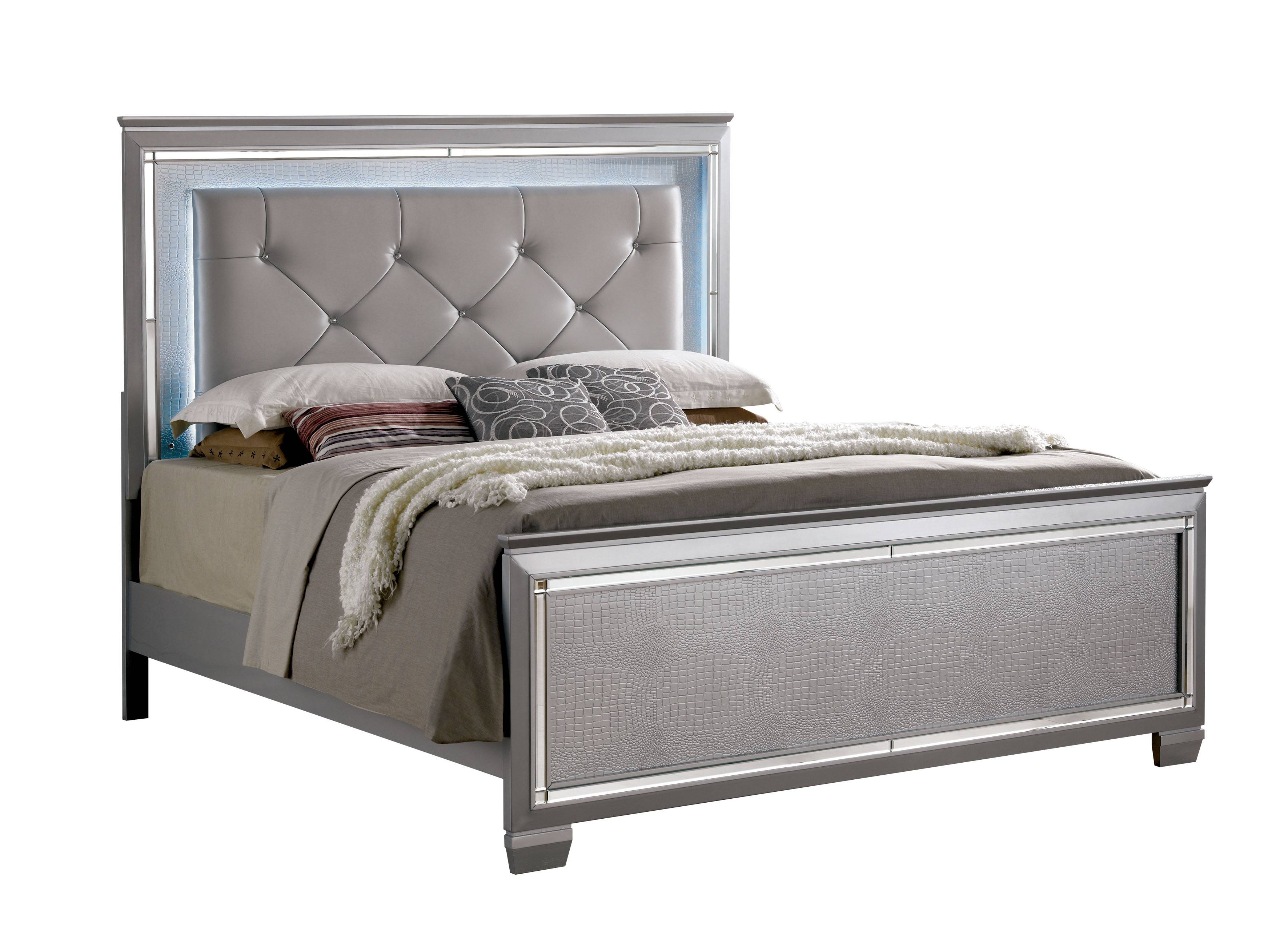 Balitoria Contemporary Faux Leather Panel Bed in Silver