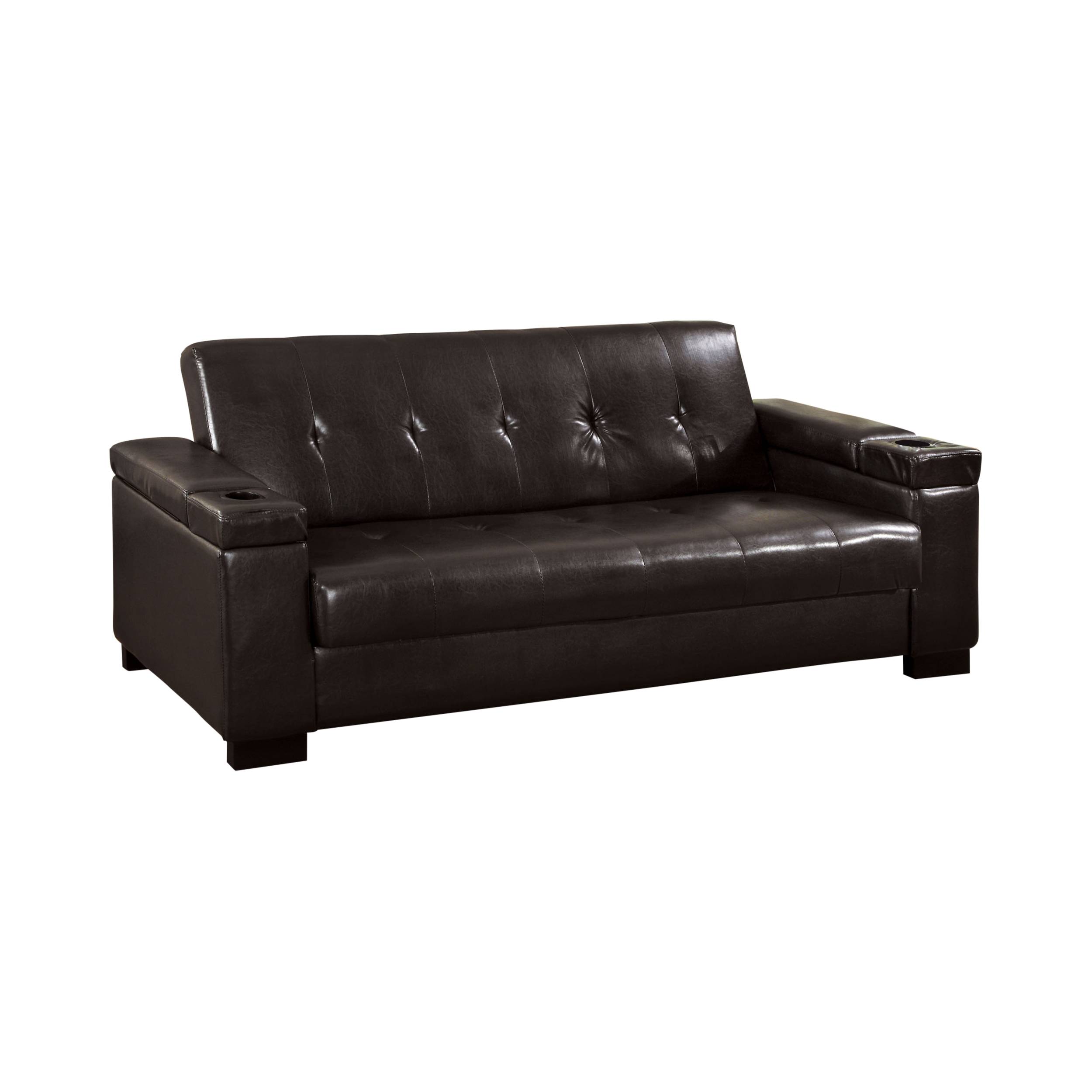 Addy Contemporary Faux Leather Futon with Cup Holders