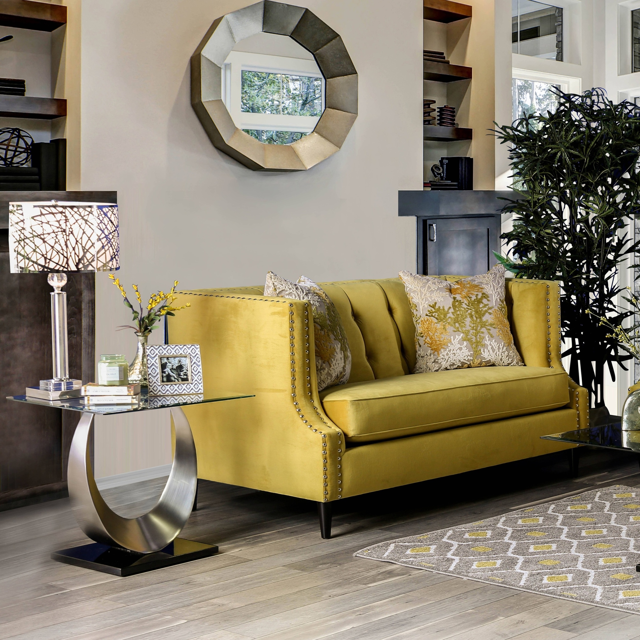 Yura Transitional Button Tufted Loveseat in Royal Yellow