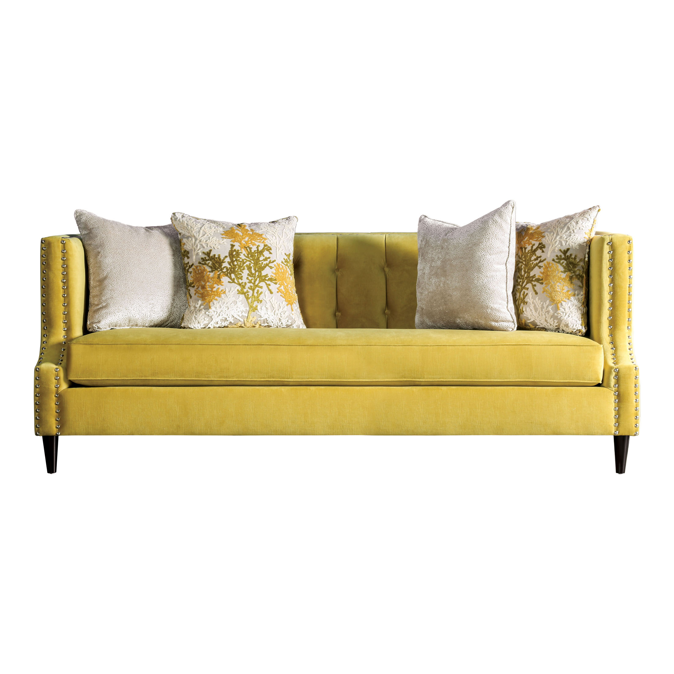 Yura Transitional Button Tufted Sofa in Royal Yellow