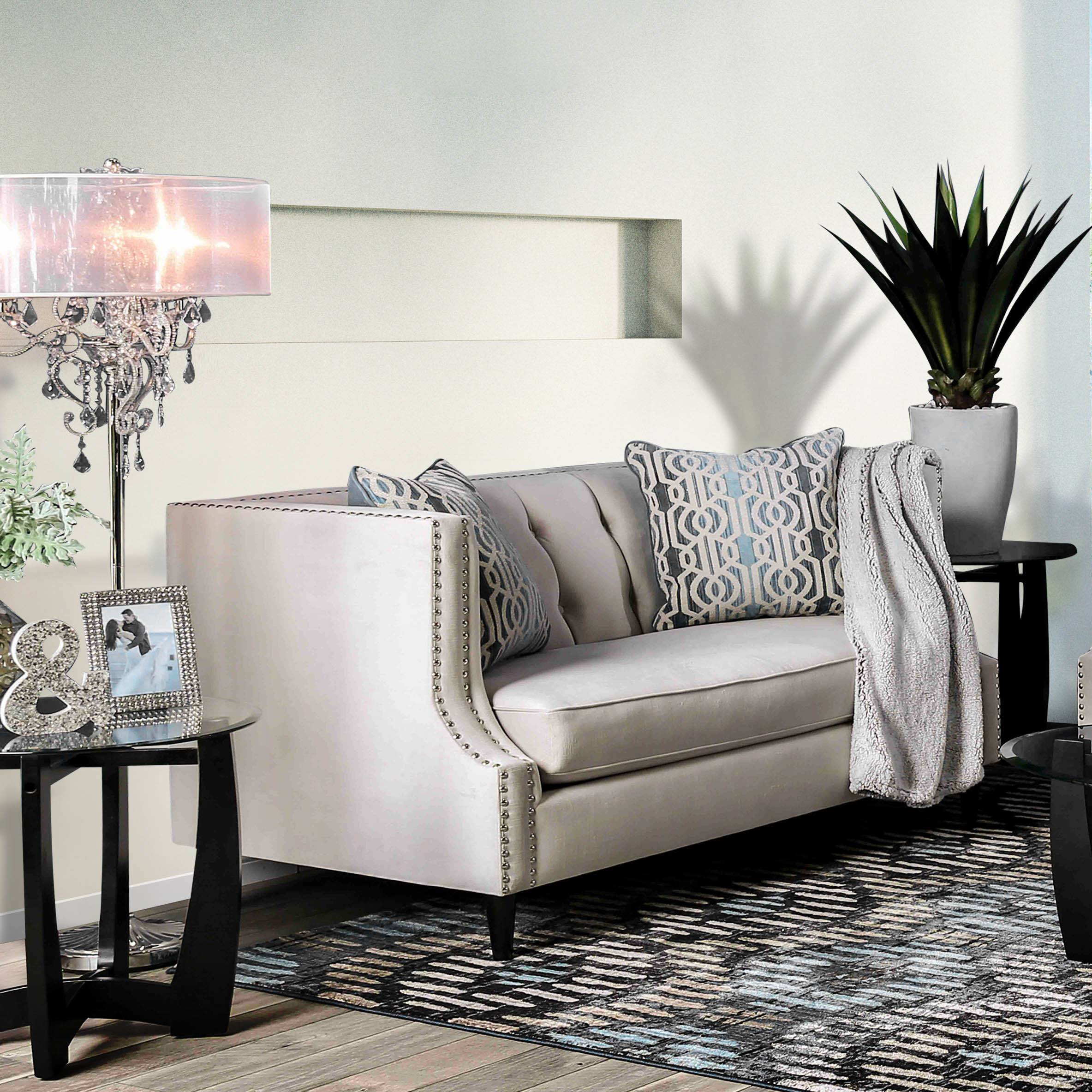 Yura Transitional Button Tufted Loveseat in Beige