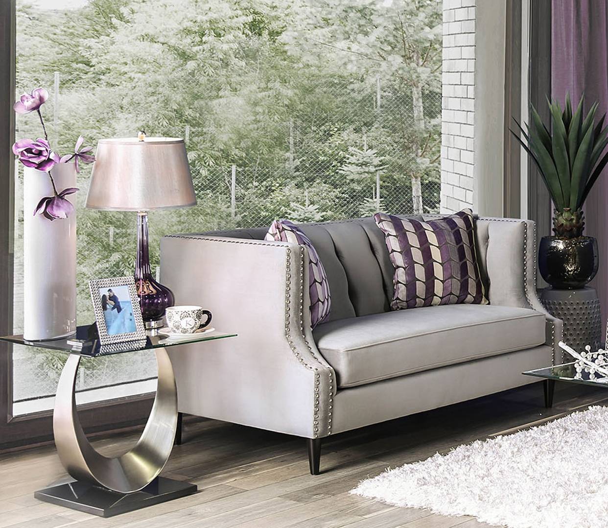 Yura Transitional Button Tufted Loveseat in Gray