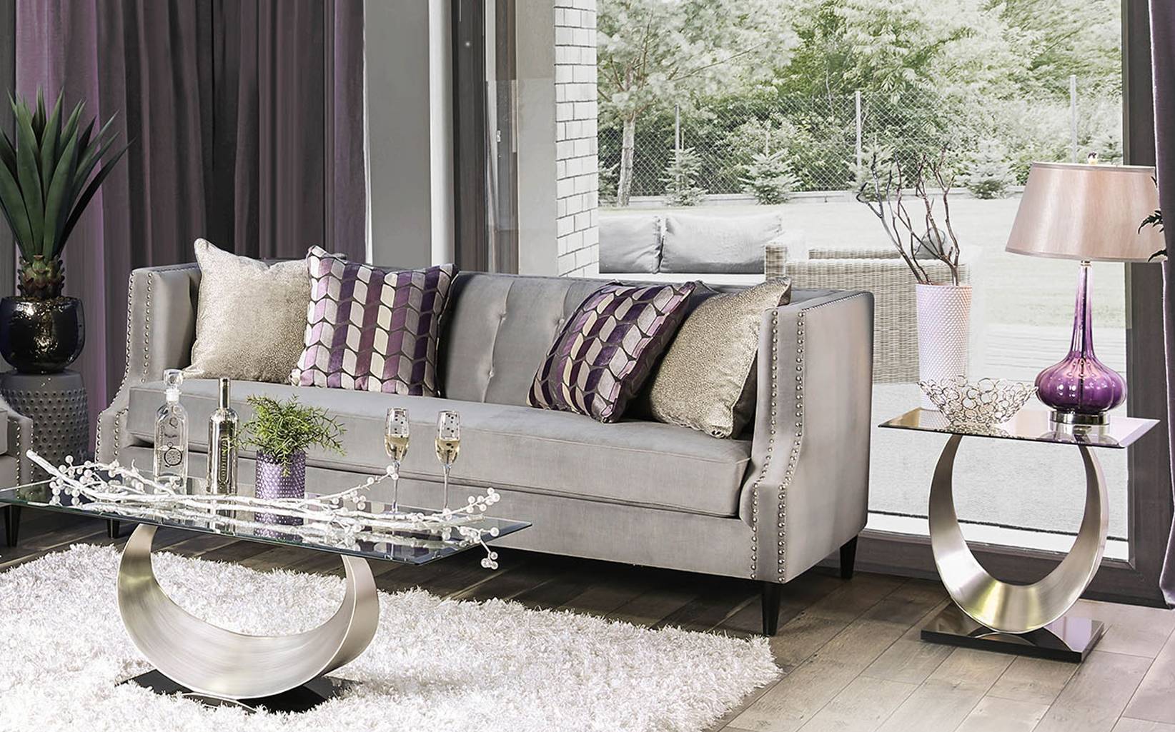Yura Transitional Button Tufted Sofa in Gray