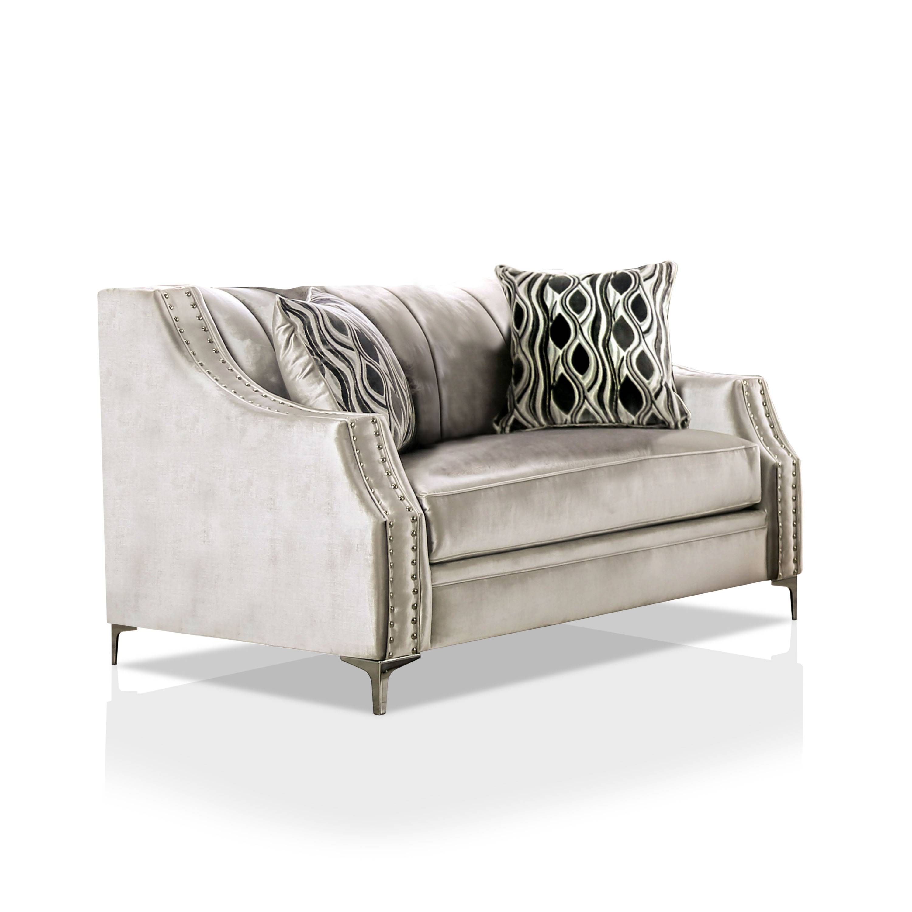Westmoreland Nailhead Trim Loveseat in Silver