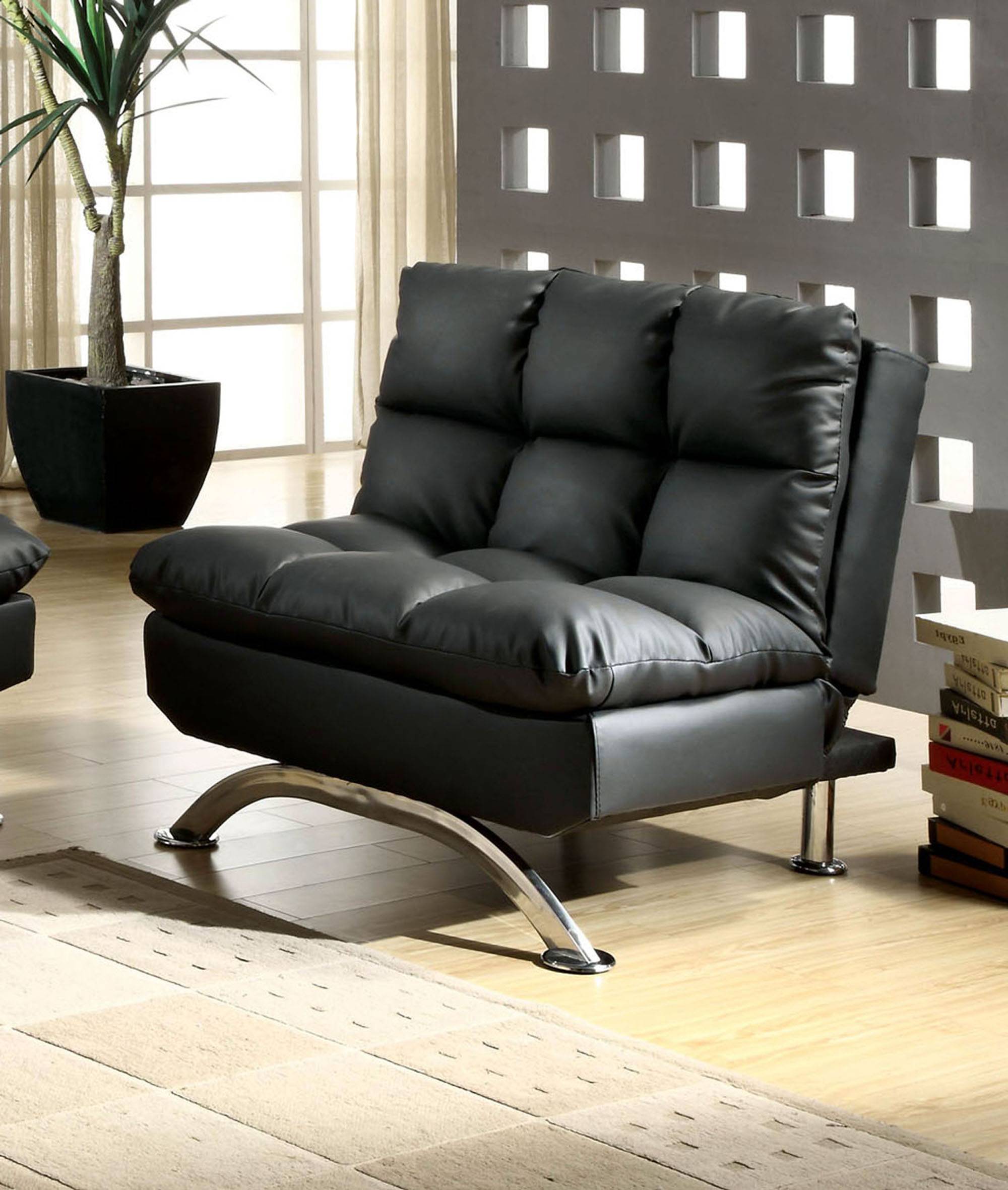 Bulee Contemporary Faux Leather Tufted Chair in Black