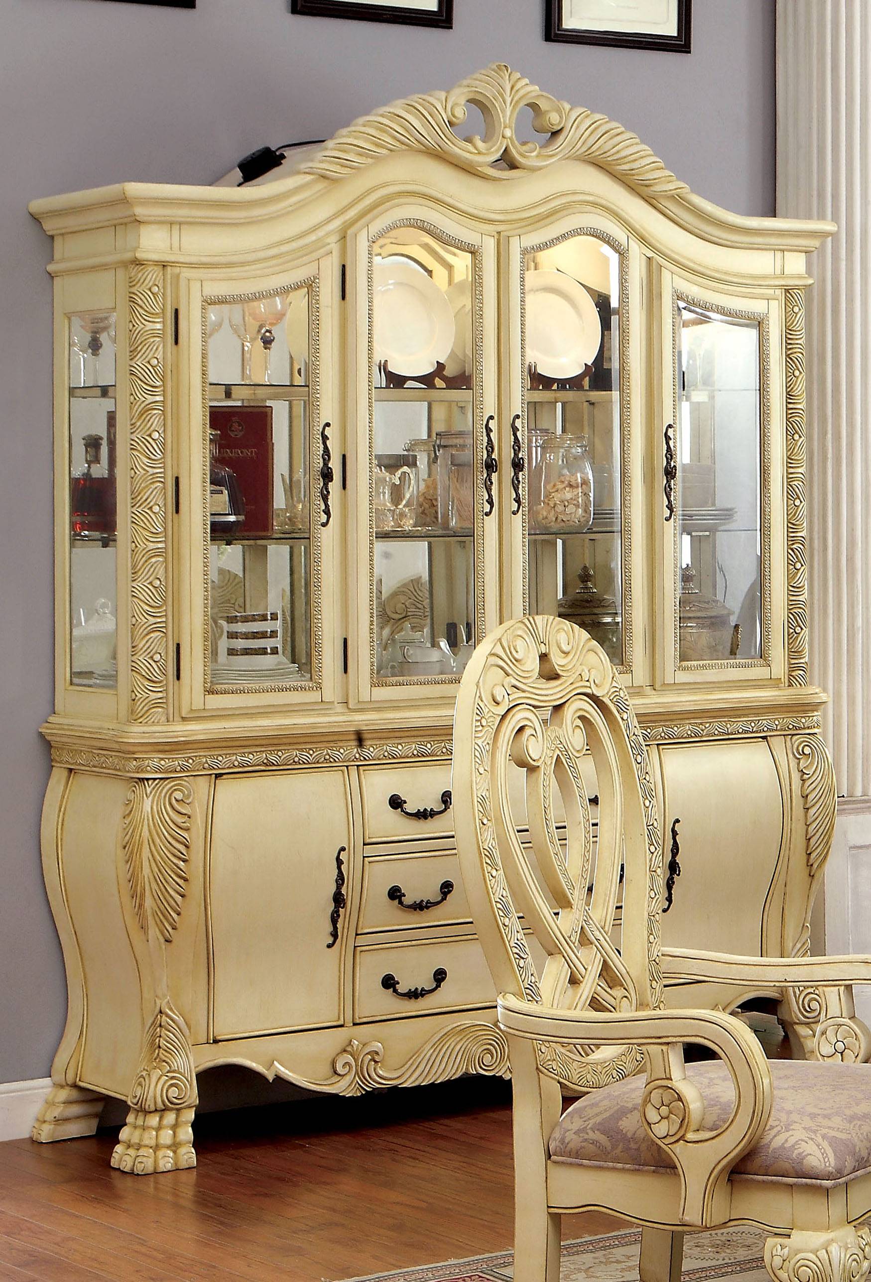 Beau Traditional Multi-Storage Hutch and Buffet in Vintage White