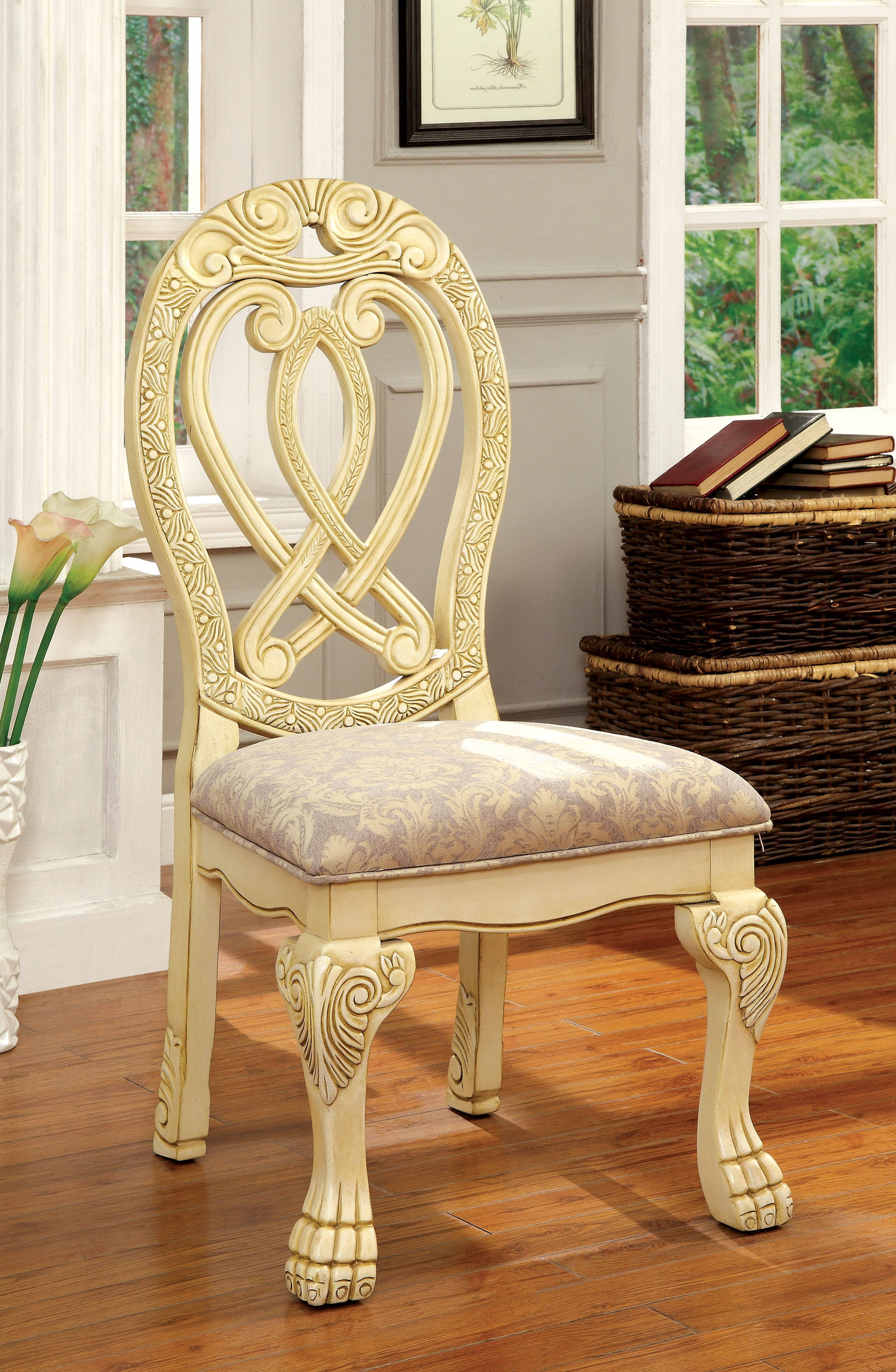 Beau Traditional Padded Side Chairs in White (Set of 2)