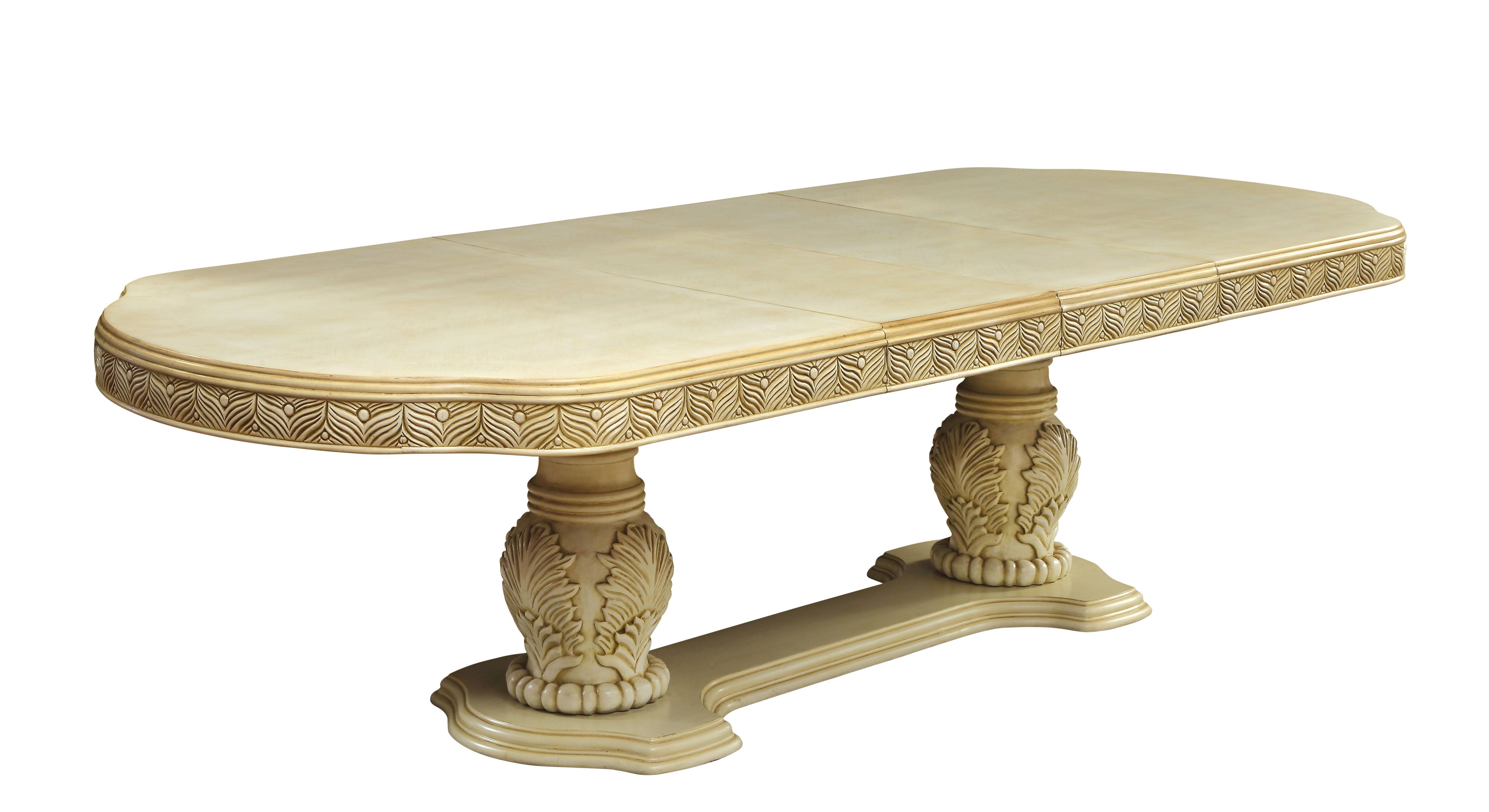 Beau Traditional 2-Extension Leaves Dining Table in White