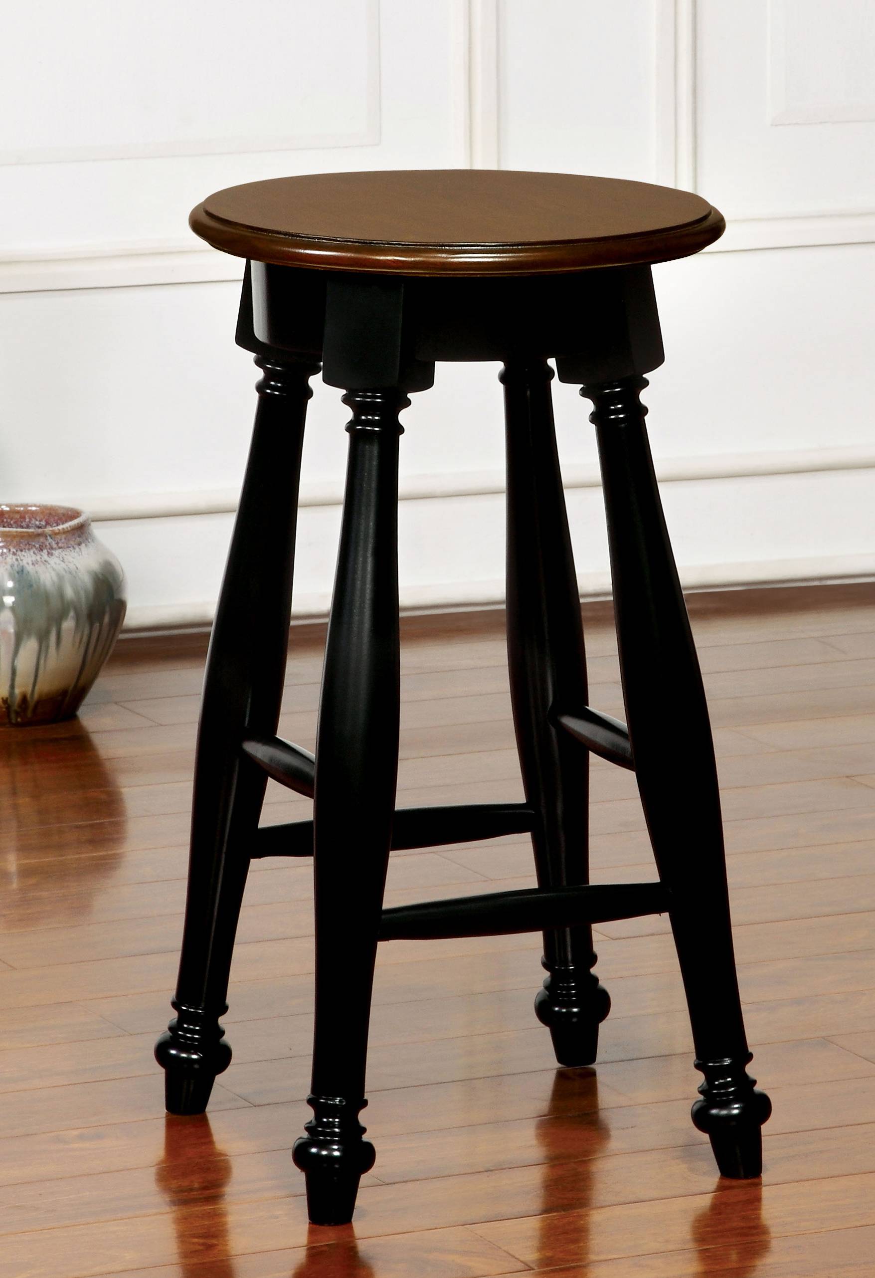Barbara Cottage Round Counter Height Stools in Black and Cherry (Set of 2)